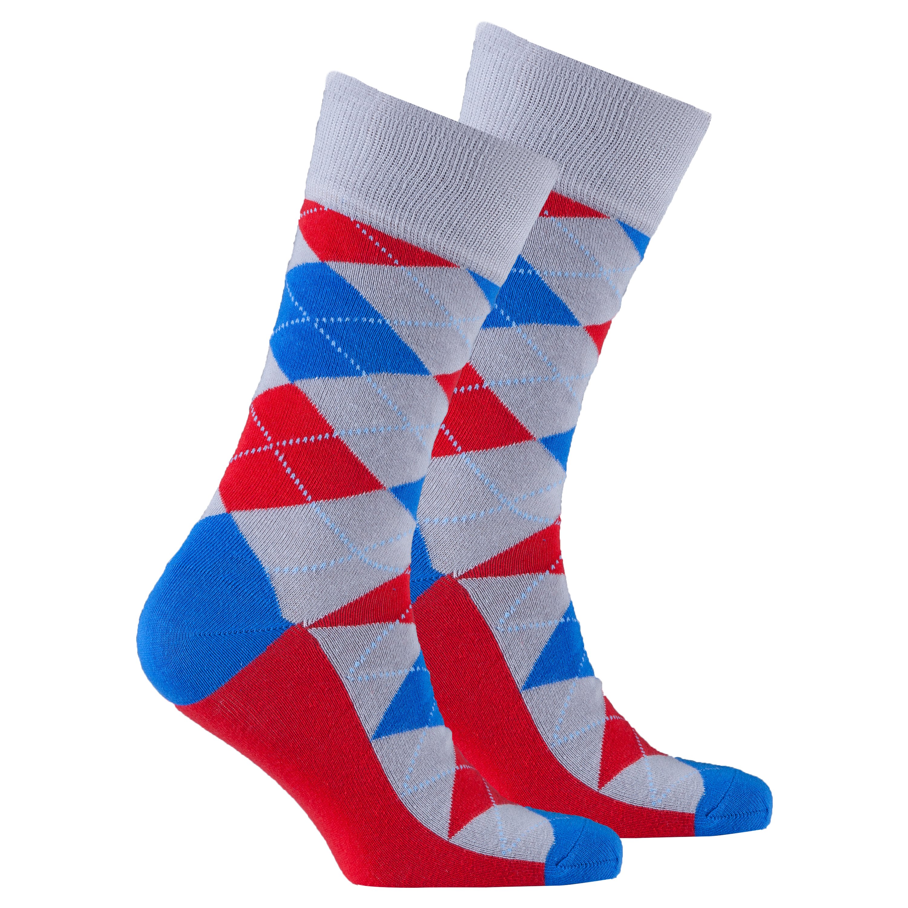 Men's Red Stone Argyle Socks featuring a vibrant pattern, made from soft Turkish cotton for comfort and style.