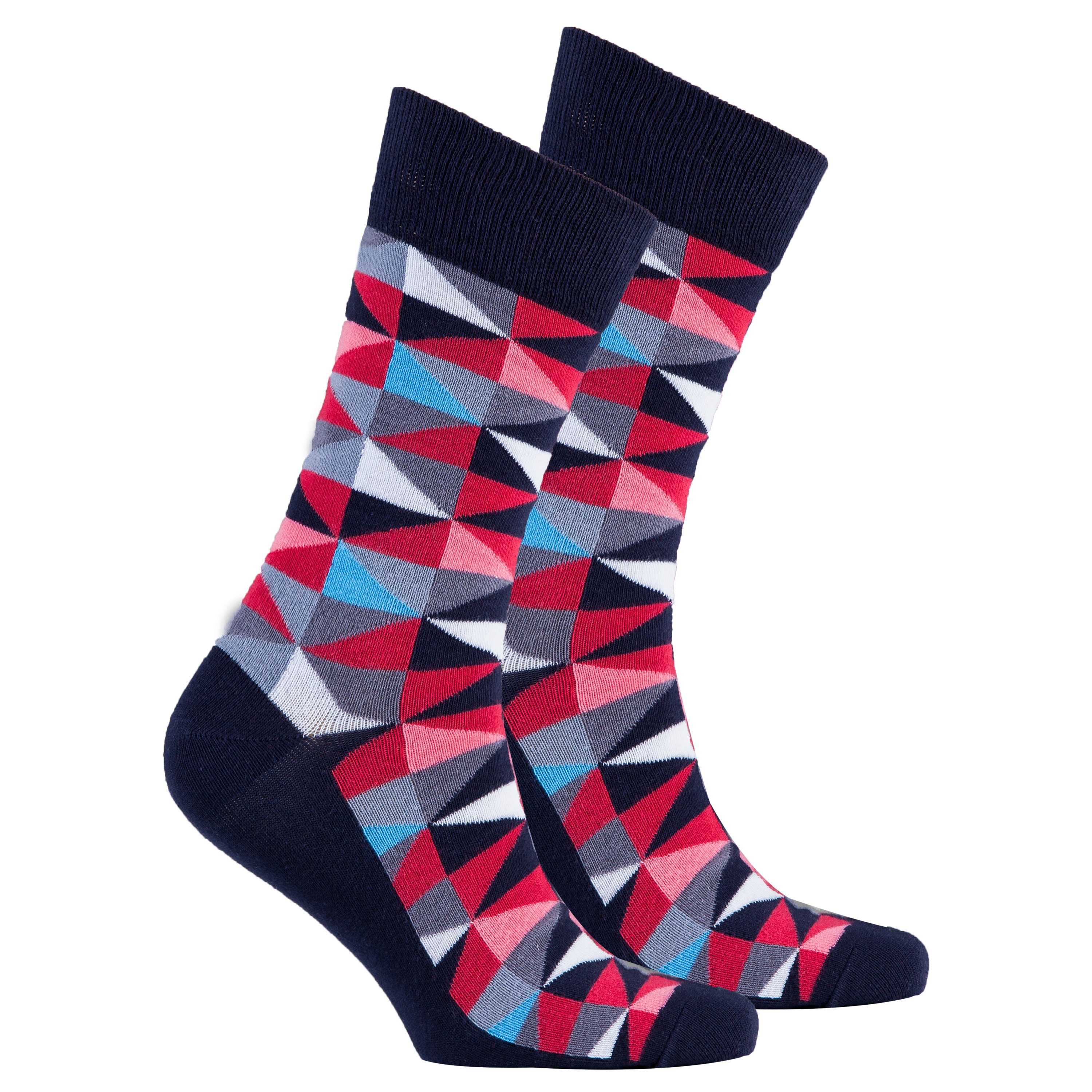 Men's Red Triangle Socks featuring a vibrant red color with a trendy triangle pattern, made from soft Turkish cotton for comfort.