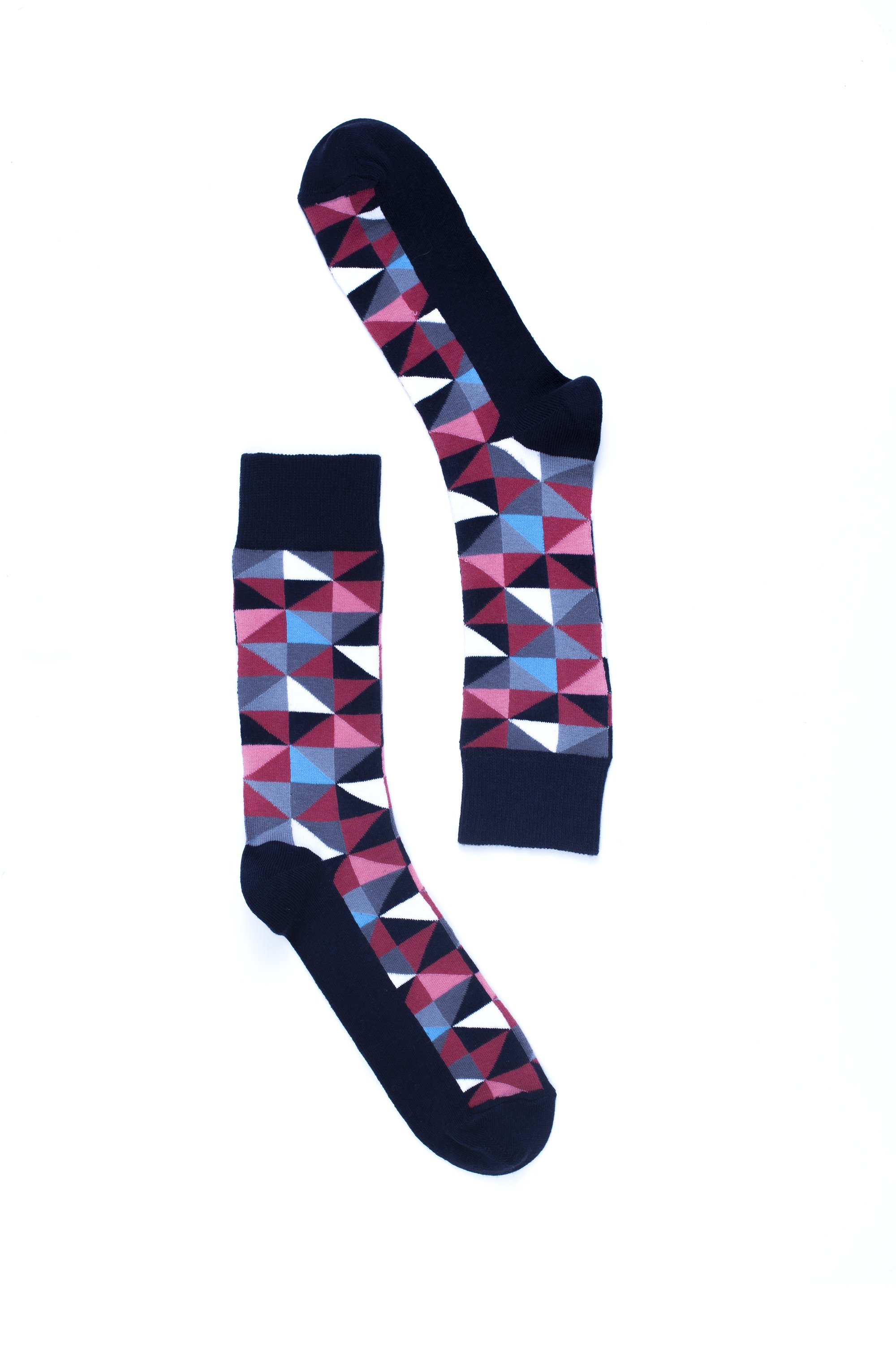 Men's Red Triangle Socks featuring a vibrant red color with a trendy triangle pattern, made from soft Turkish cotton for comfort.