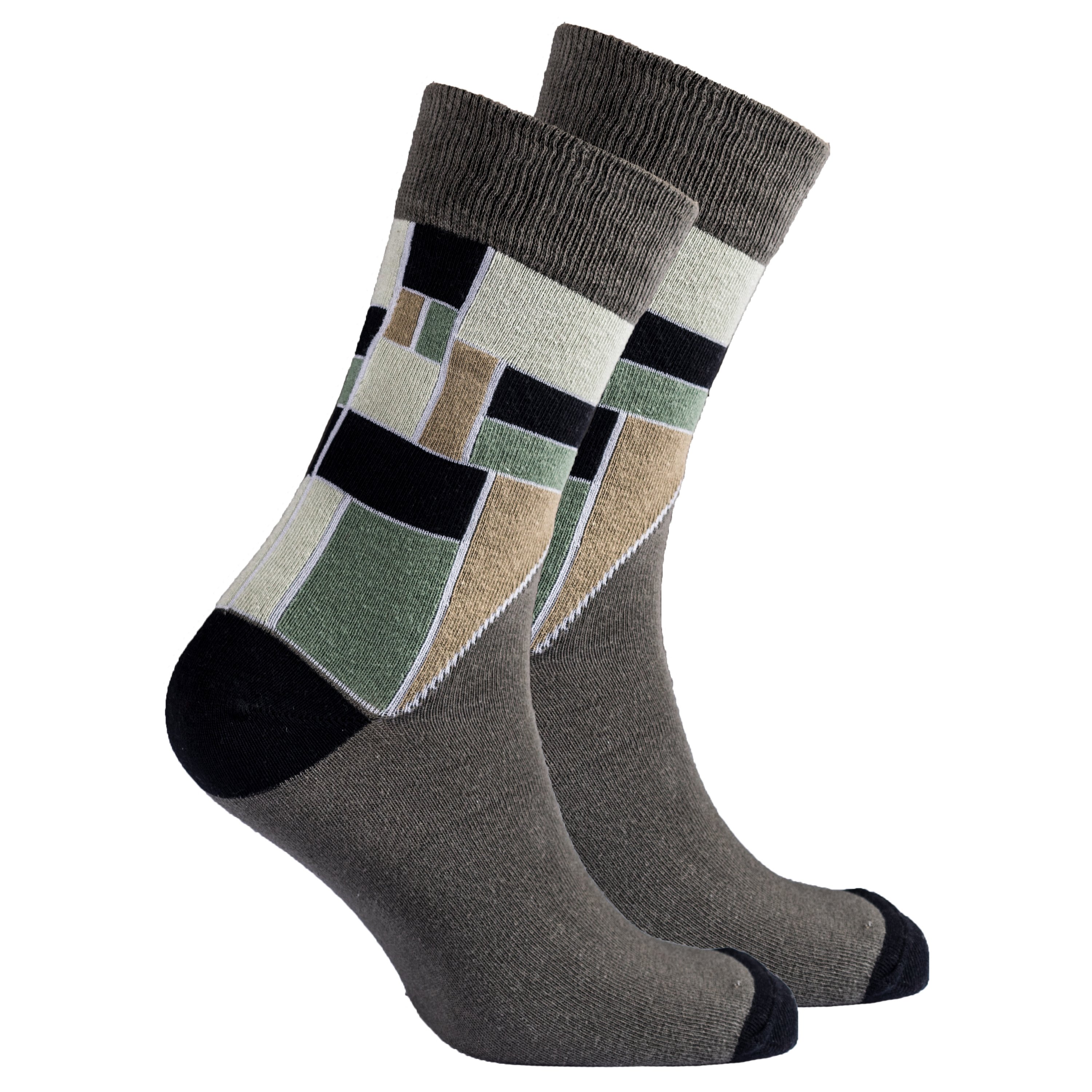 Men's Sage Cube Socks featuring colorful designs and premium cotton material for comfort and style.