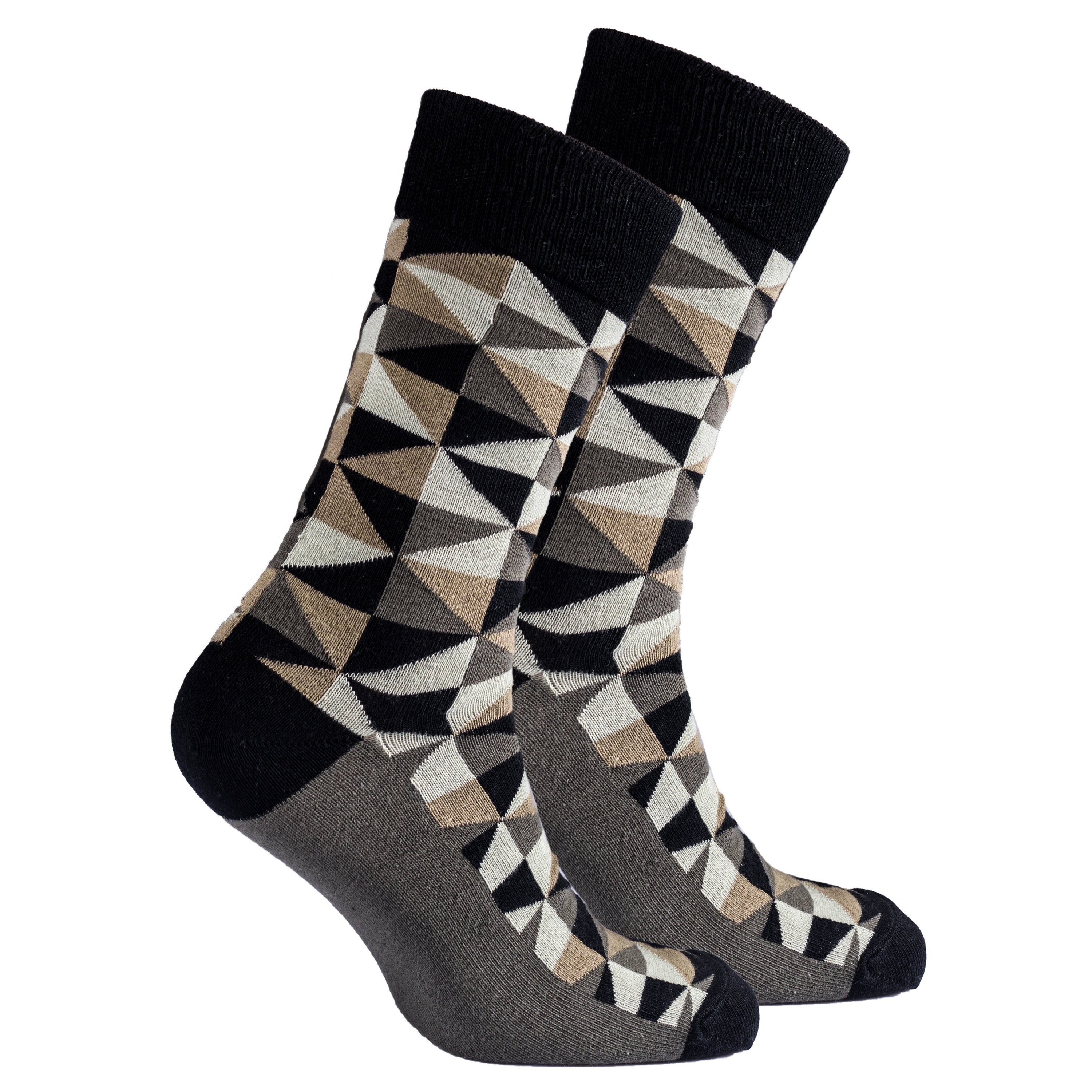 Men's Sage Triangles Socks featuring a colorful triangle pattern, made from soft Turkish cotton for comfort and style.