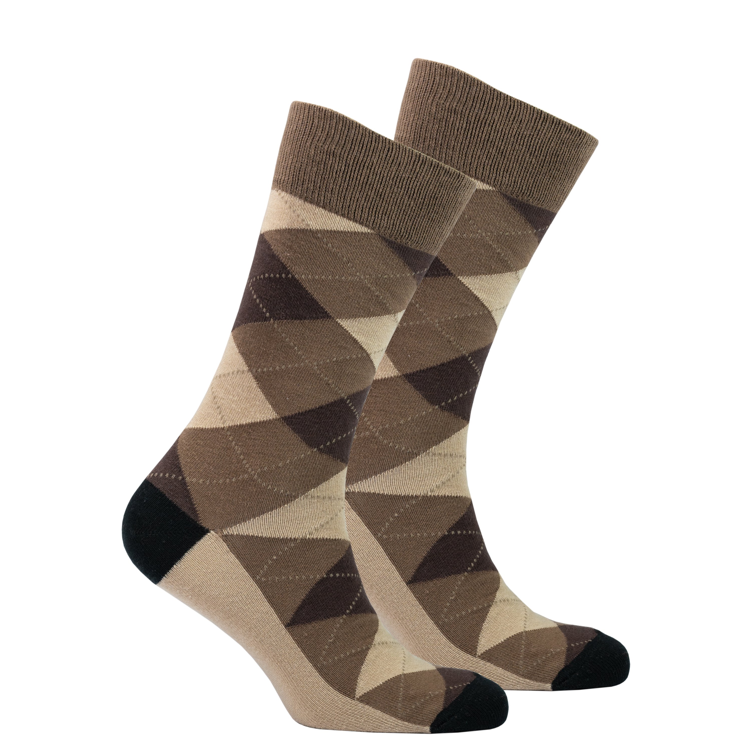 Men's Sand Argyle Socks featuring a colorful argyle pattern, made from soft Turkish cotton for comfort and style.