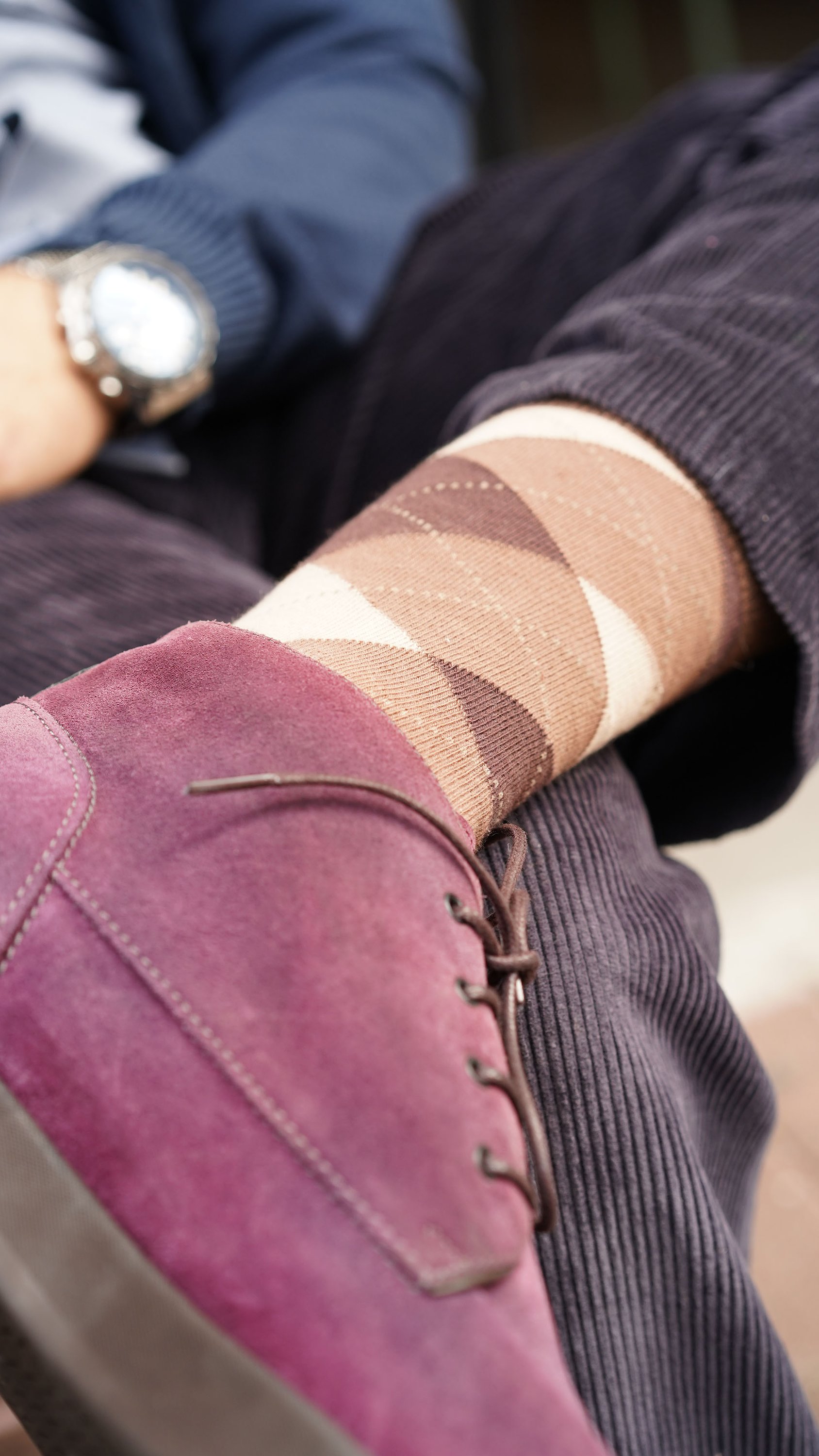 Men's Sand Argyle Socks featuring a colorful argyle pattern, made from soft Turkish cotton for comfort and style.