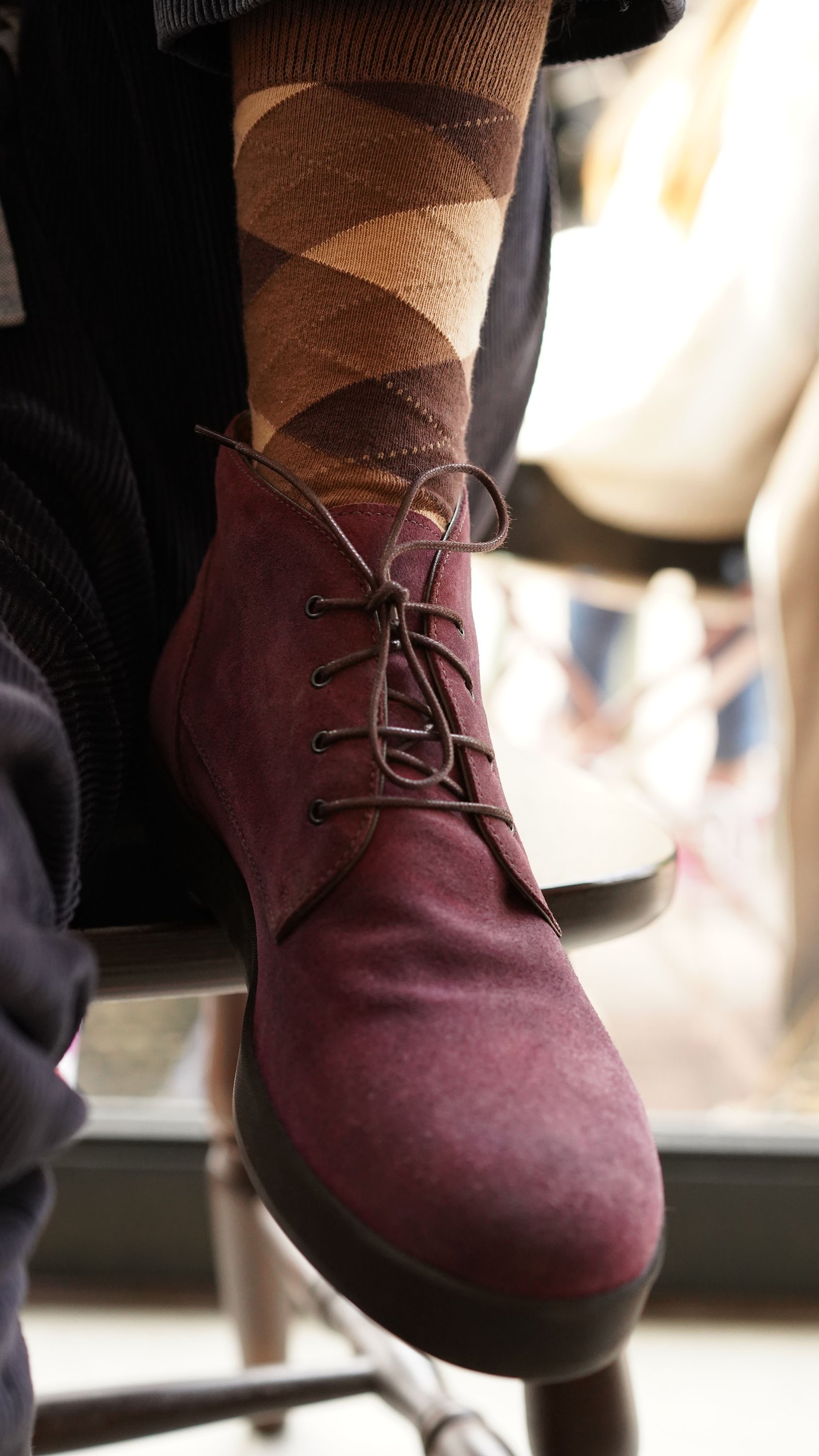 Men's Sand Argyle Socks featuring a colorful argyle pattern, made from soft Turkish cotton for comfort and style.