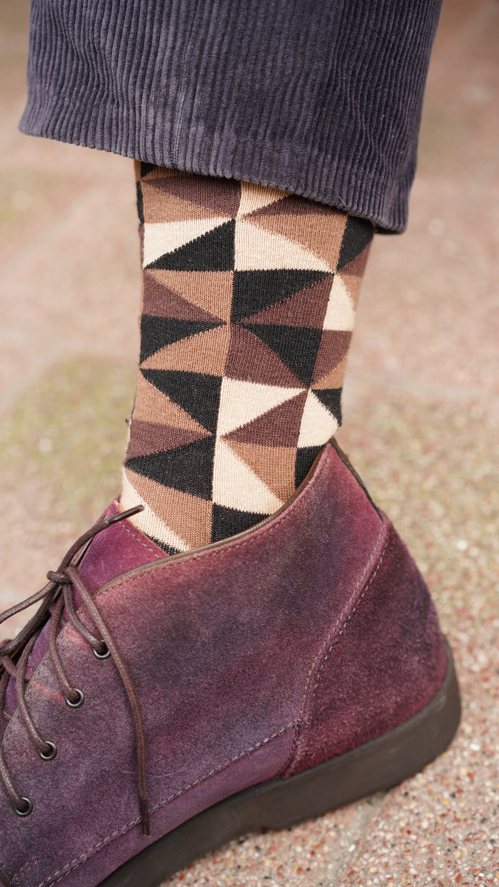 Men's Sand Triangle Socks featuring colorful patterns and premium Turkish cotton for comfort.