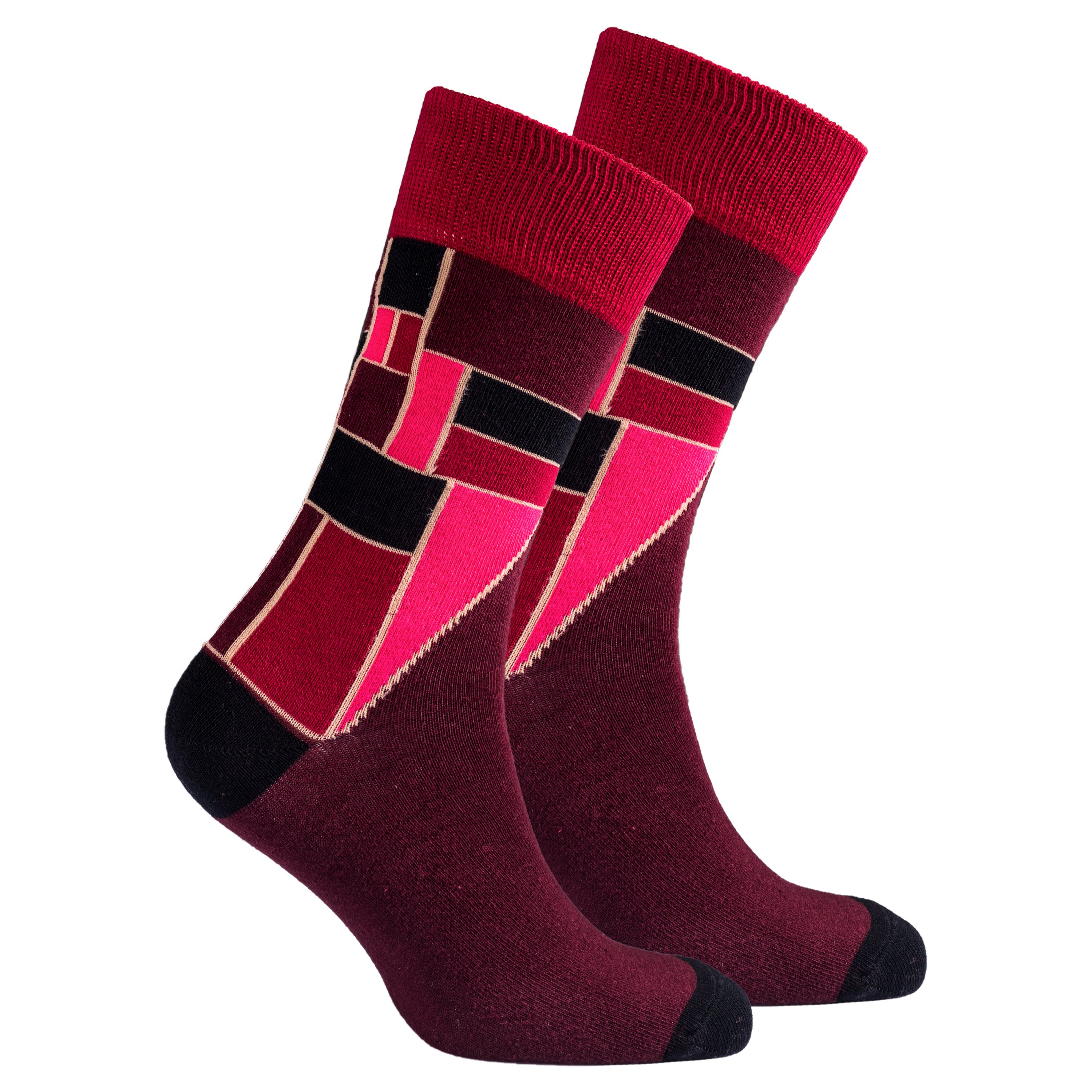 Men's Scarlet Cube Socks featuring a vibrant scarlet color and unique cube pattern, designed for comfort and style.