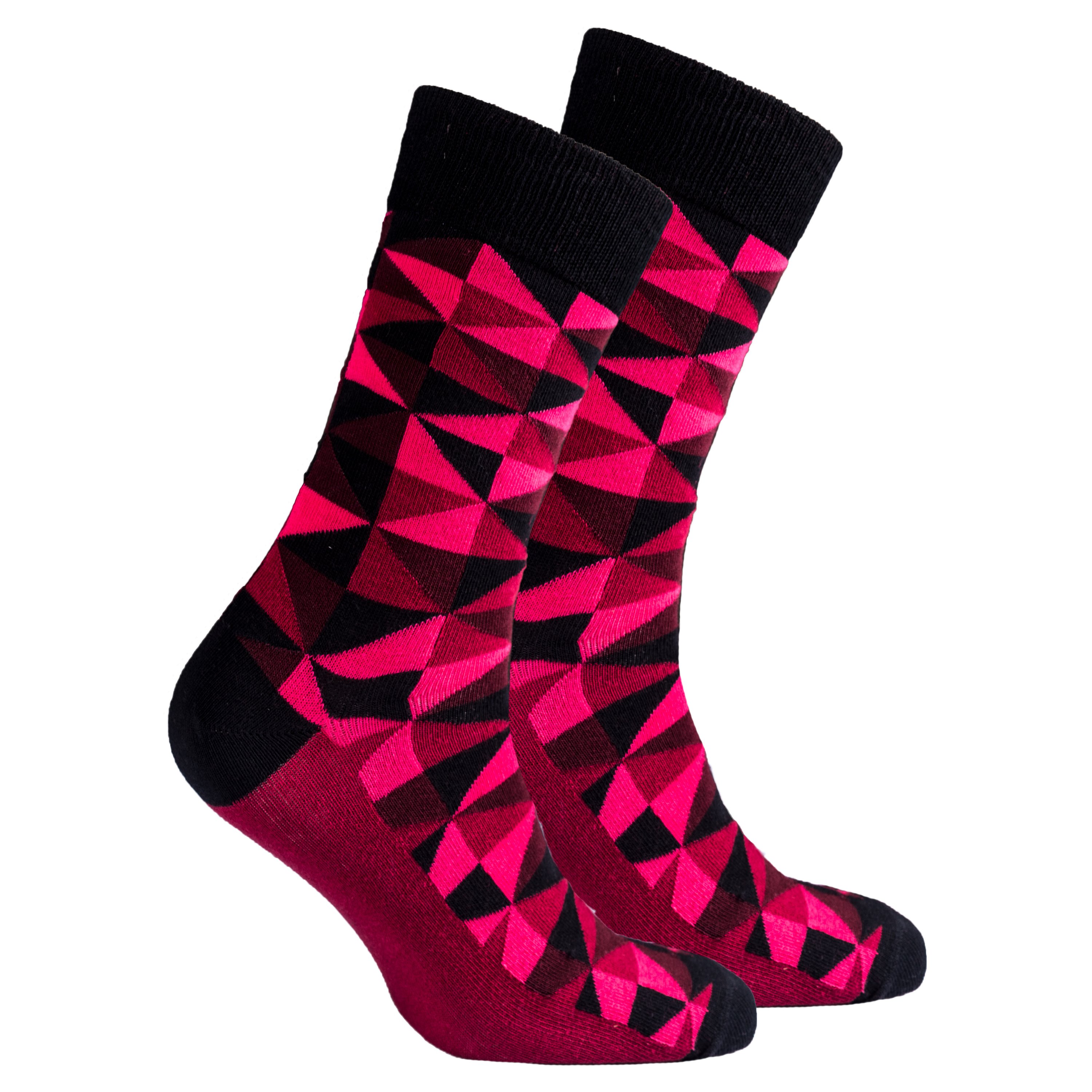 Men's Scarlet Triangles Socks featuring a vibrant scarlet color and trendy triangle pattern, perfect for adding style to any outfit.