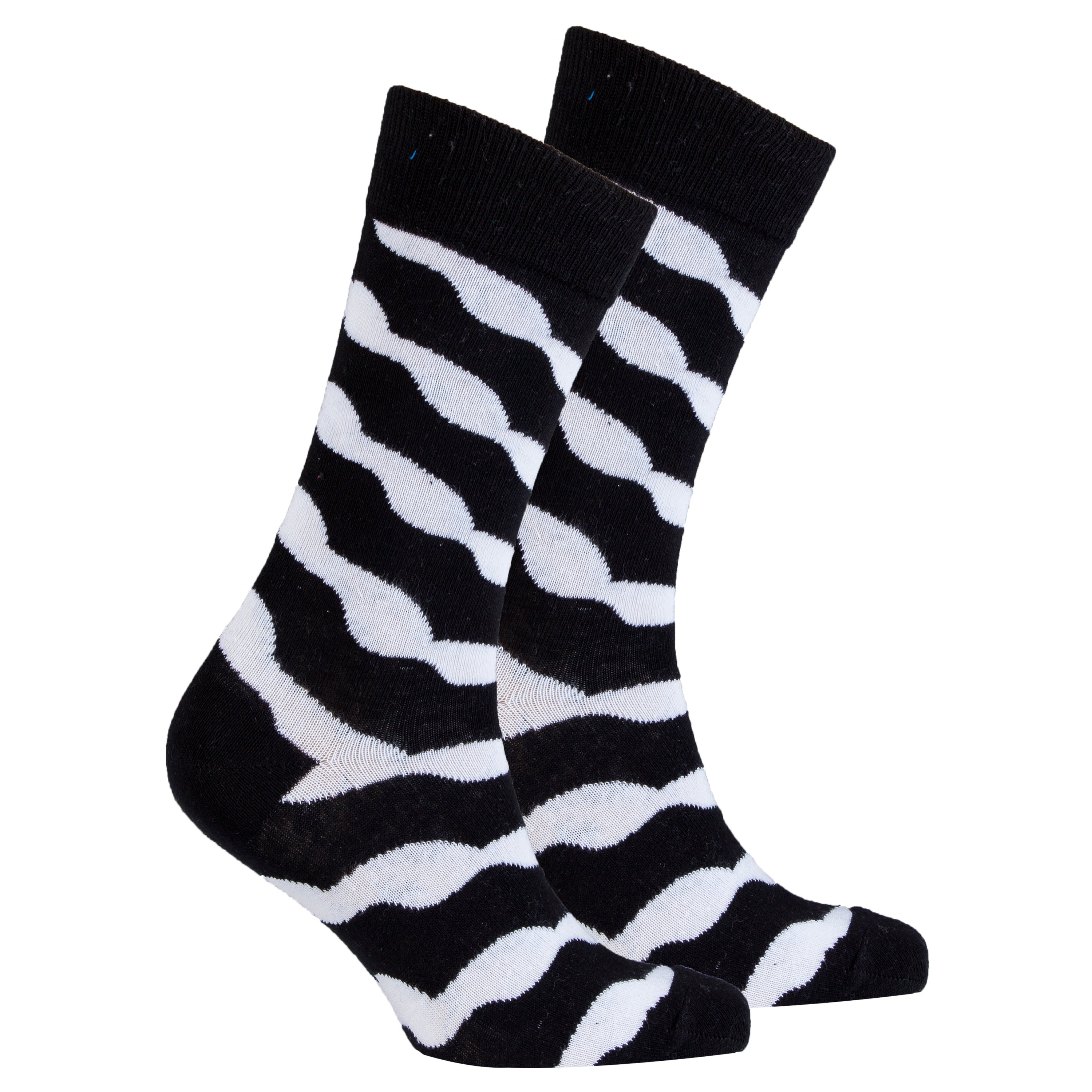 Men's Shiny Black Wave Socks featuring a stylish wave pattern, made from soft Turkish cotton for comfort and durability.