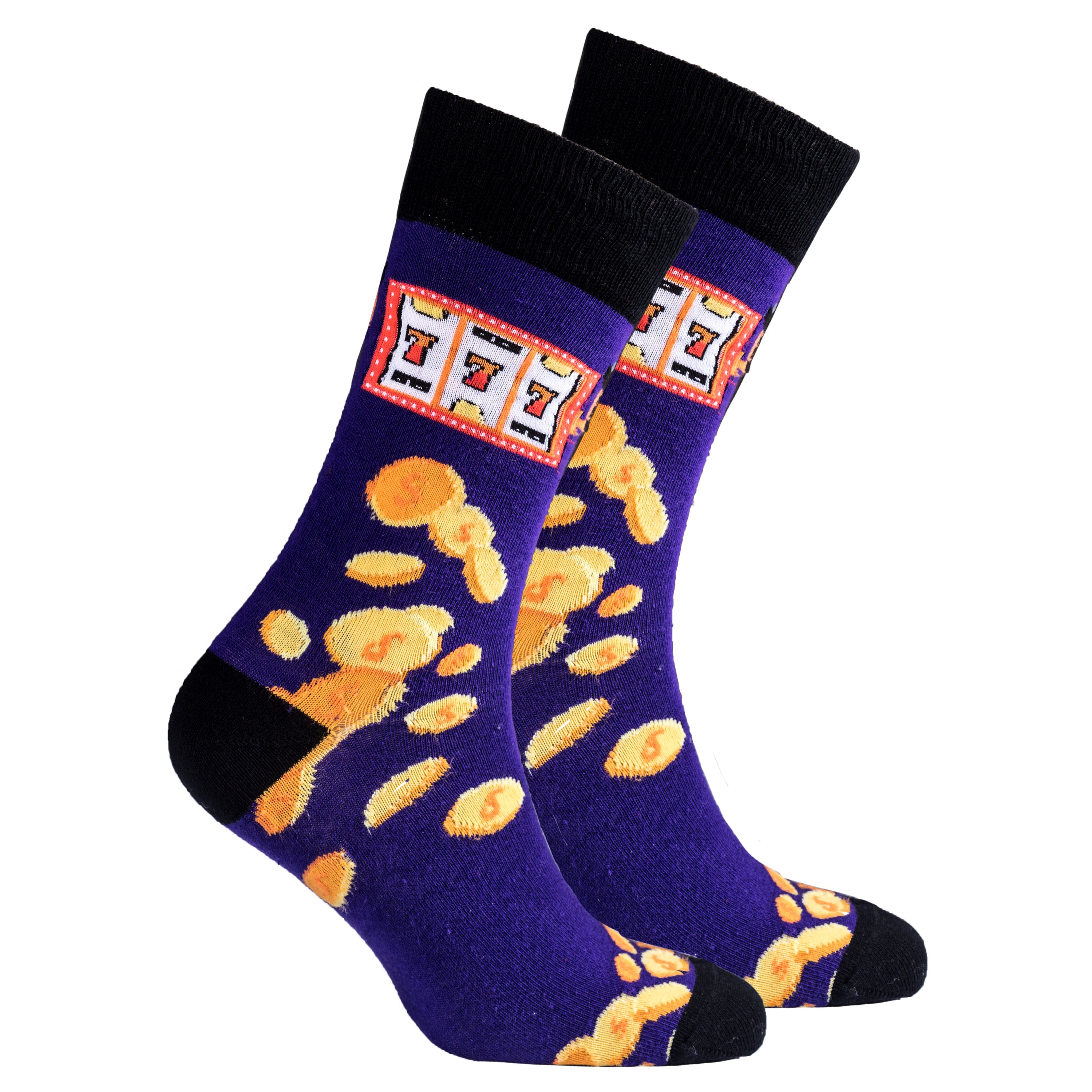 Men's Slot Machine Socks featuring colorful designs and premium cotton material for comfort and style.