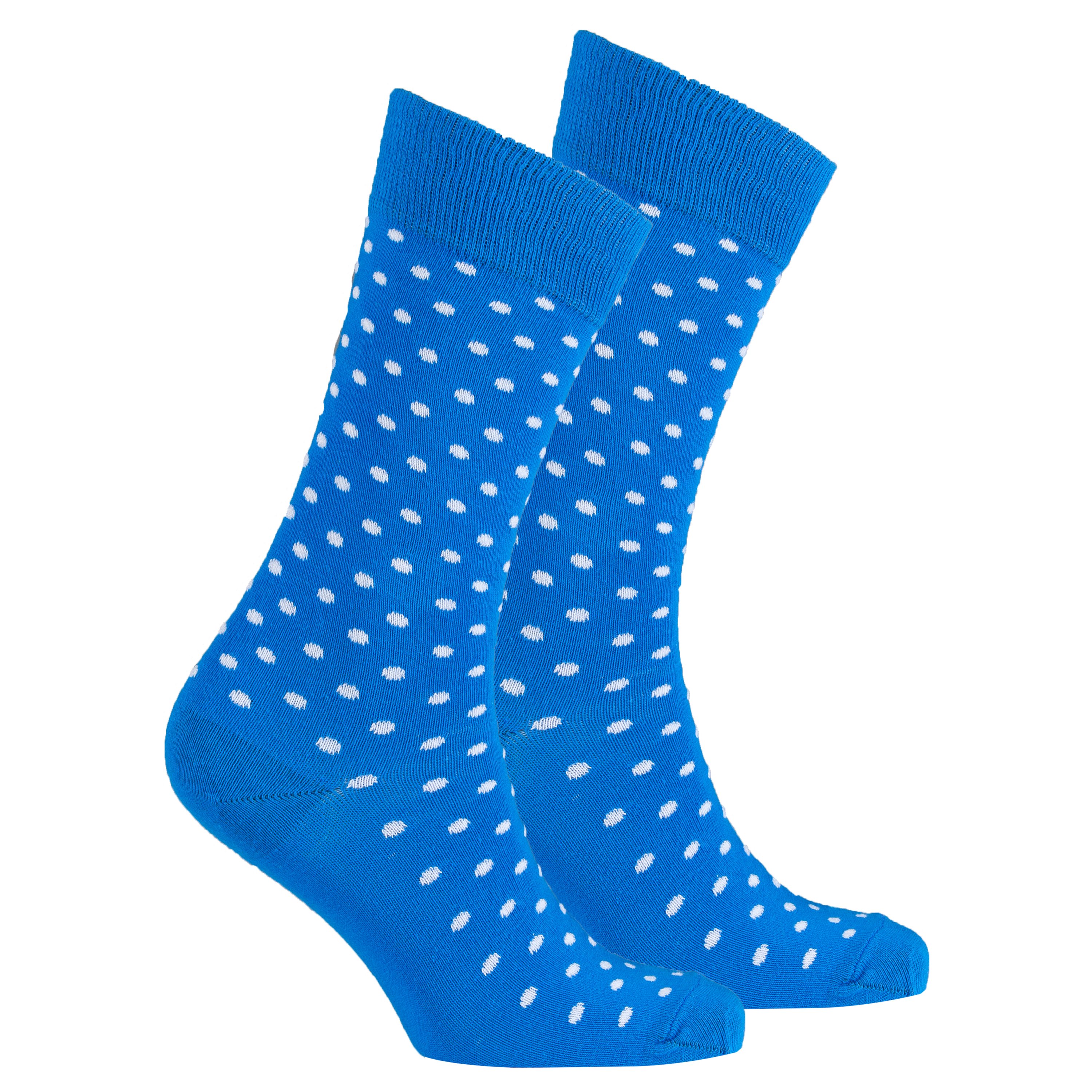 Men's Solid Blue Dot Socks featuring a vibrant blue dot pattern, made from soft Turkish cotton for comfort and style.