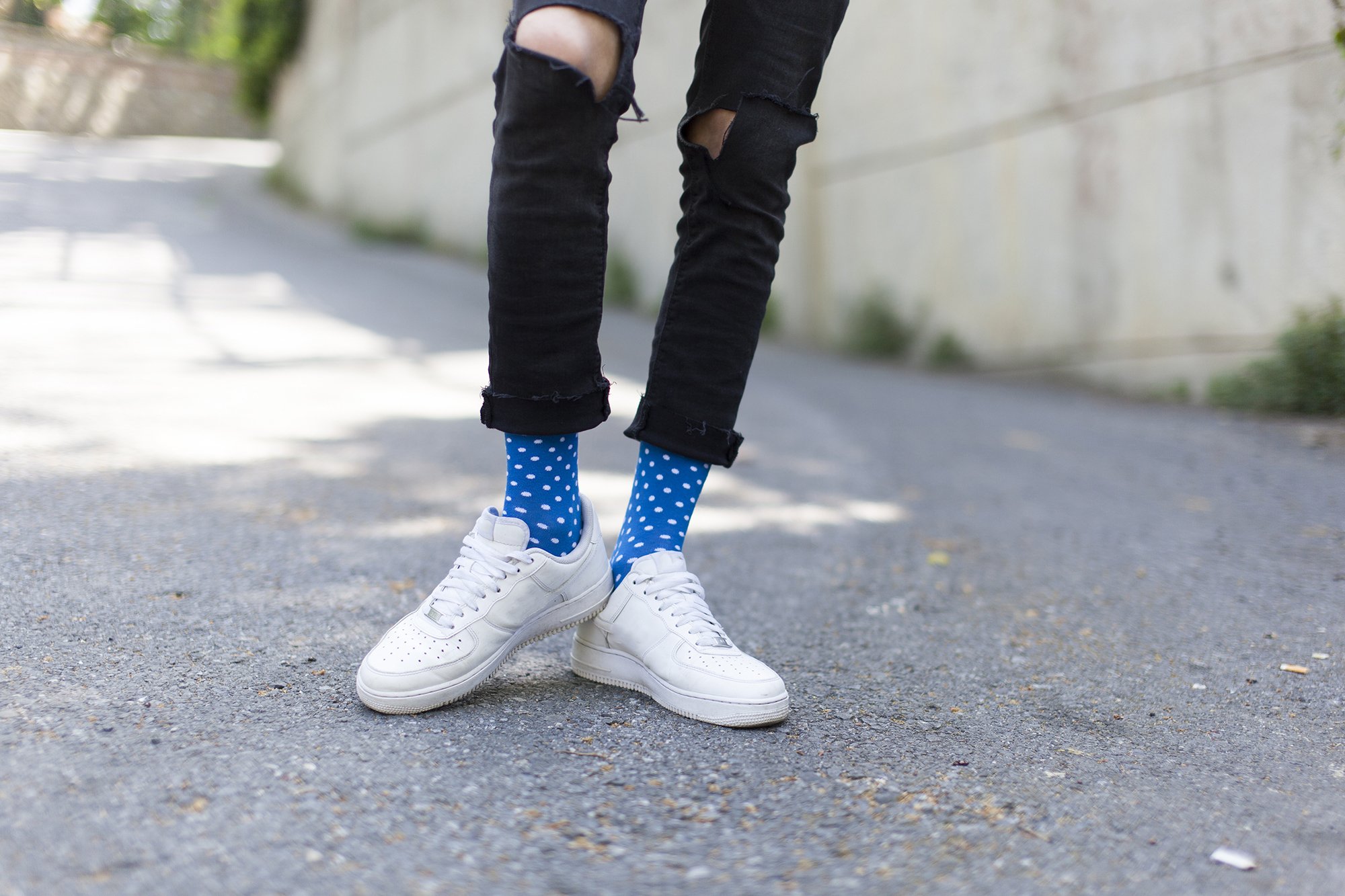 Men's Solid Blue Dot Socks featuring a vibrant blue dot pattern, made from soft Turkish cotton for comfort and style.