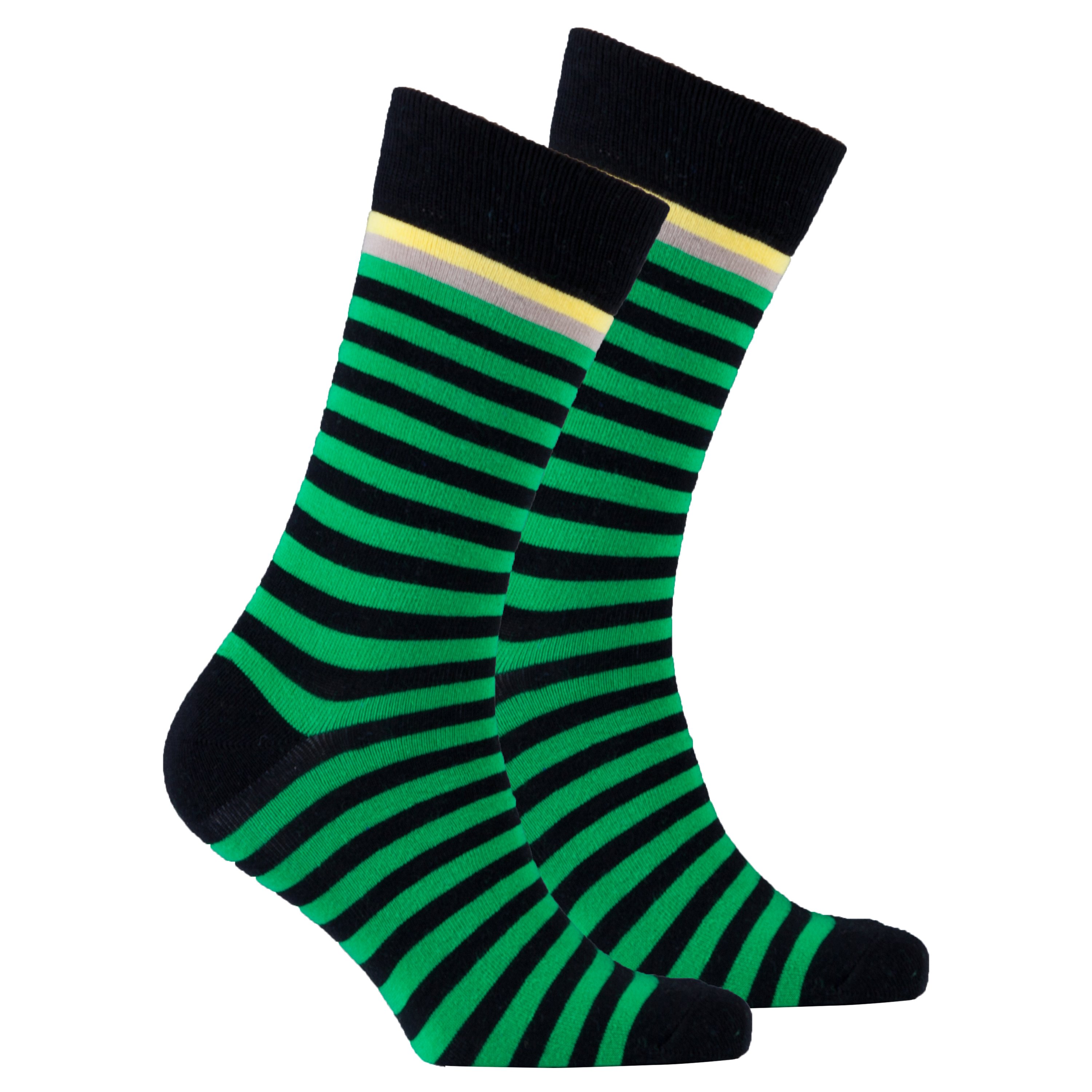 Men's Solid Green Stripe Socks featuring a vibrant green stripe design, made from soft Turkish cotton for comfort.