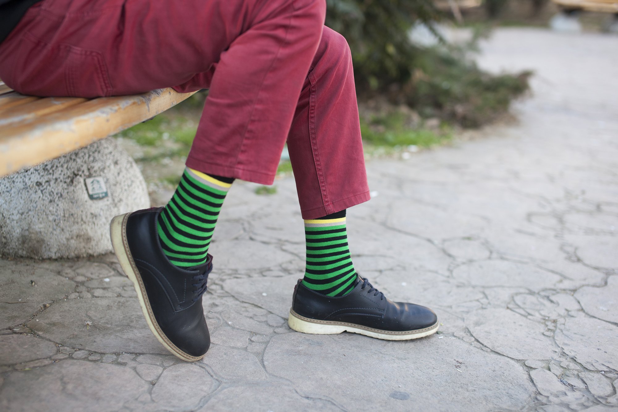 Men's Solid Green Stripe Socks featuring a vibrant green stripe design, made from soft Turkish cotton for comfort.