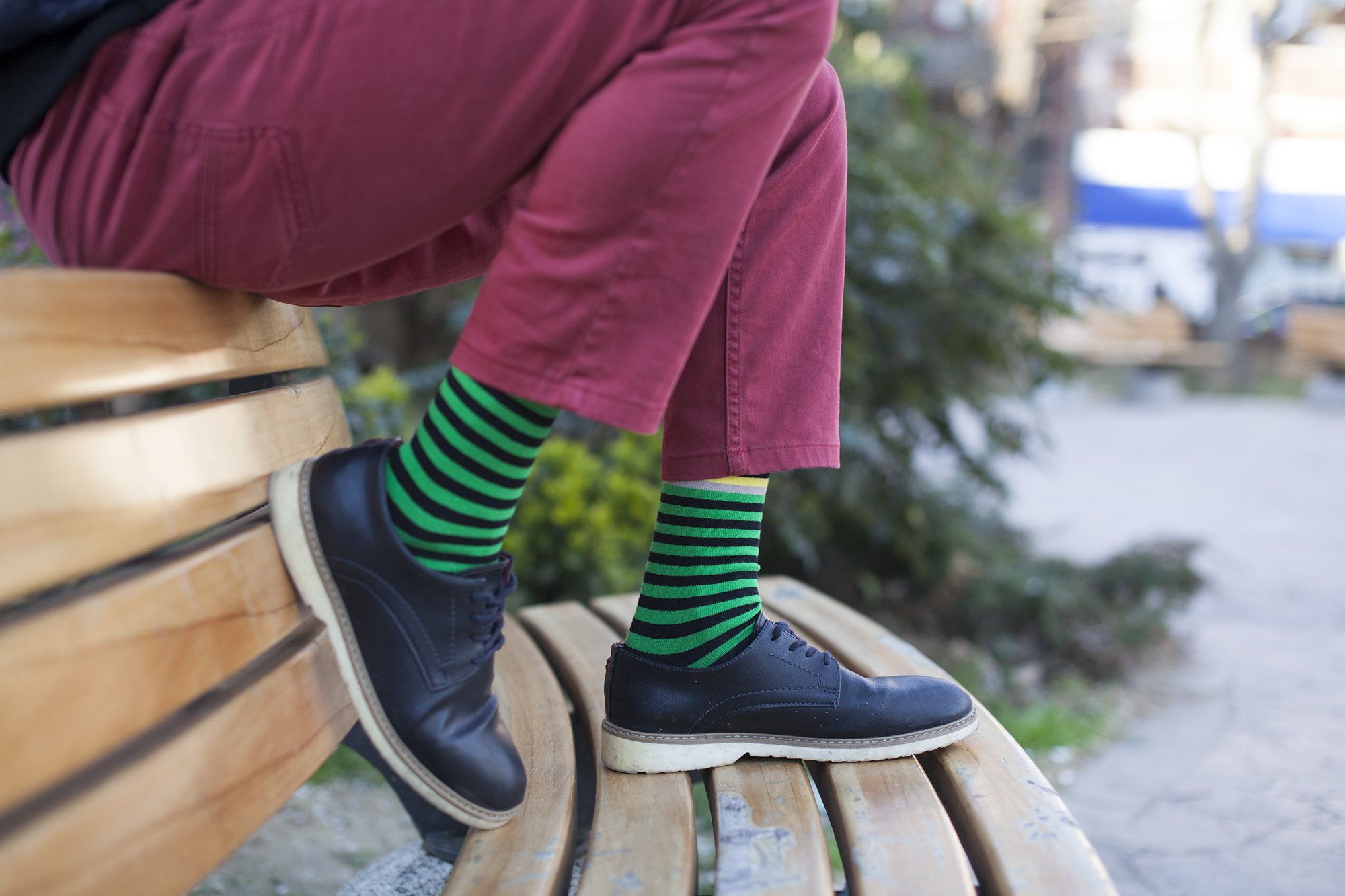 Men's Solid Green Stripe Socks featuring a vibrant green stripe design, made from soft Turkish cotton for comfort.