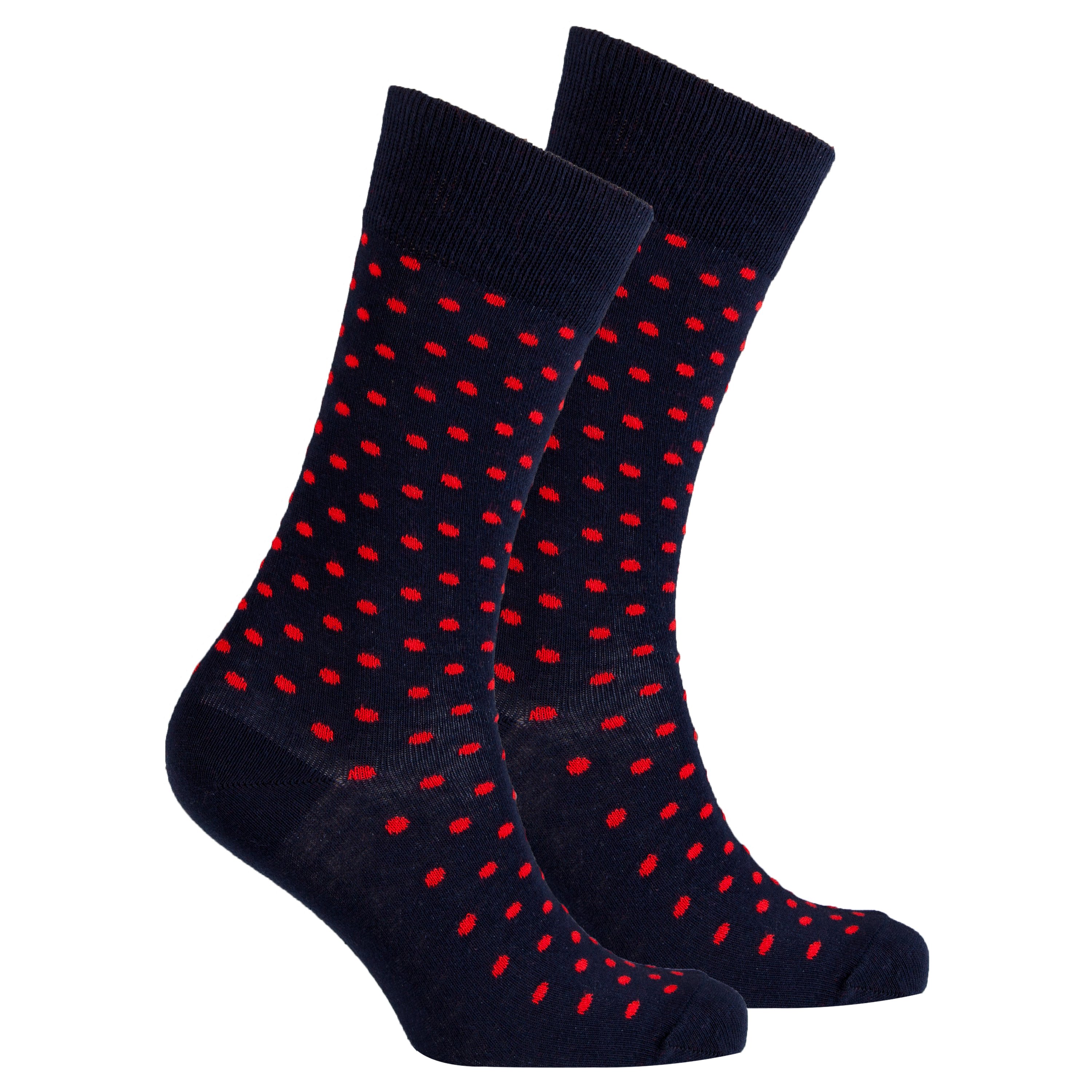 Men's Solid Navy Dot Socks featuring a trendy design with navy dots on a soft cotton blend fabric.