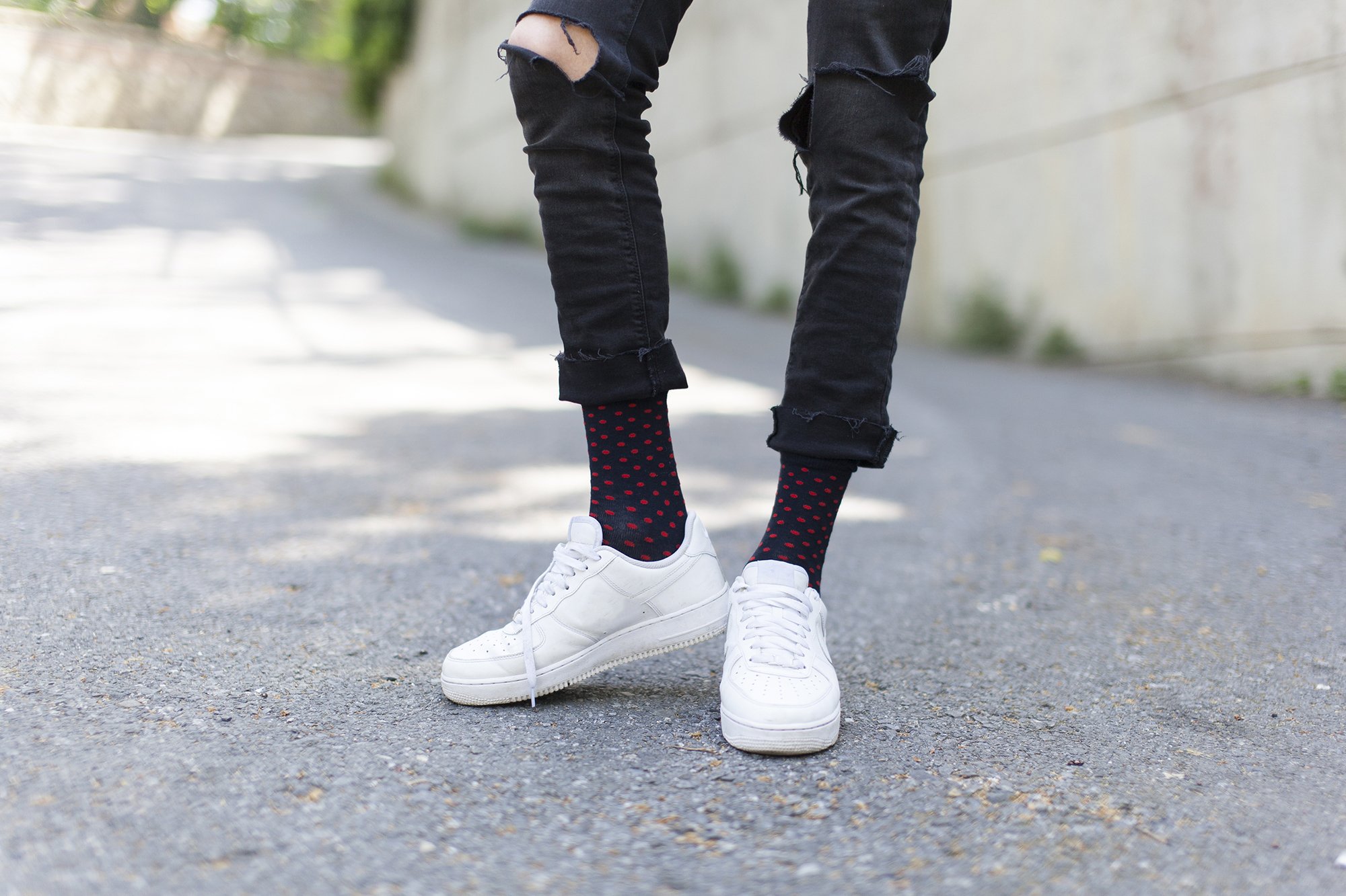 Men's Solid Navy Dot Socks featuring a trendy design with navy dots on a soft cotton blend fabric.