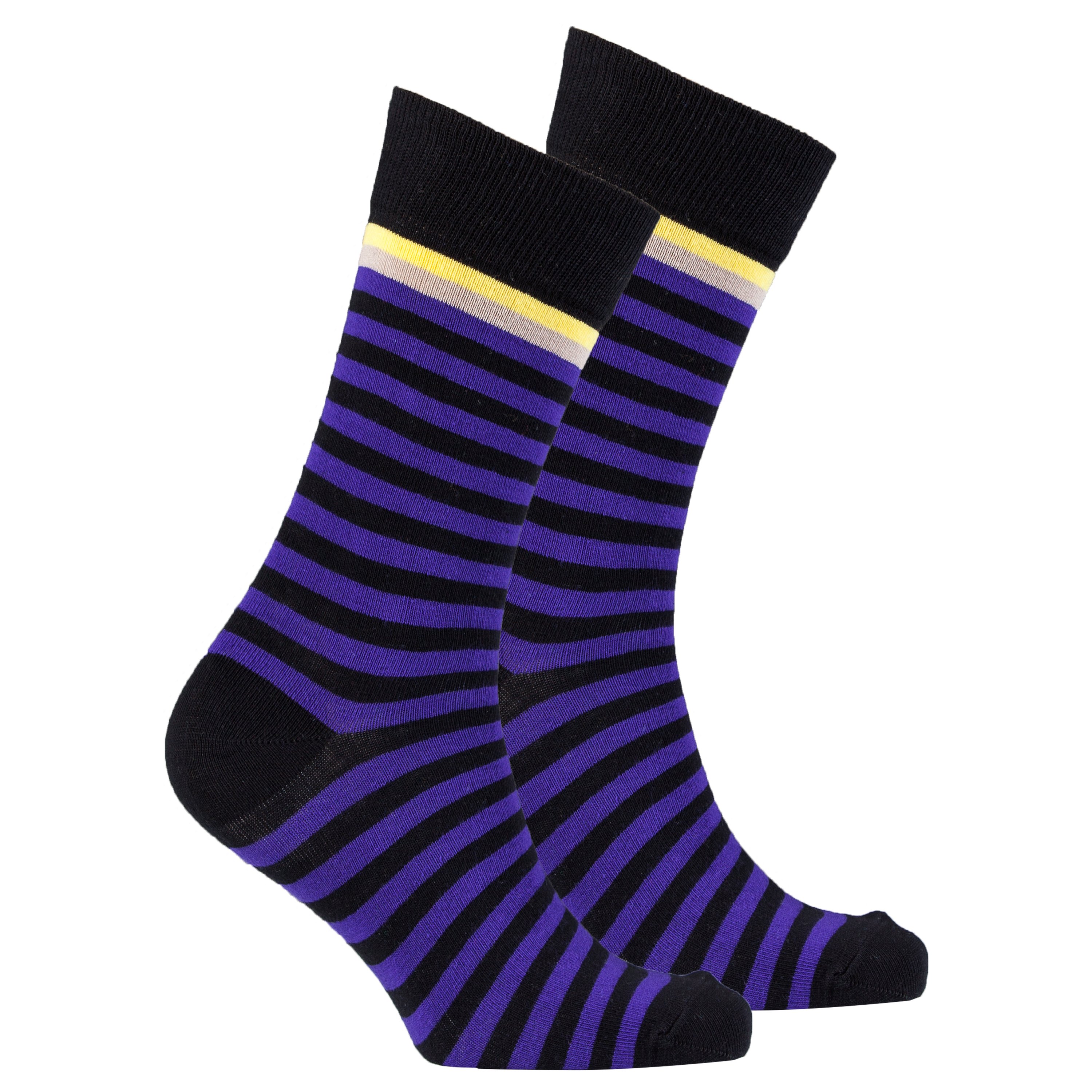 Men's Solid Purple Stripe Socks showcasing vibrant purple stripes and a comfortable fit, perfect for any occasion.