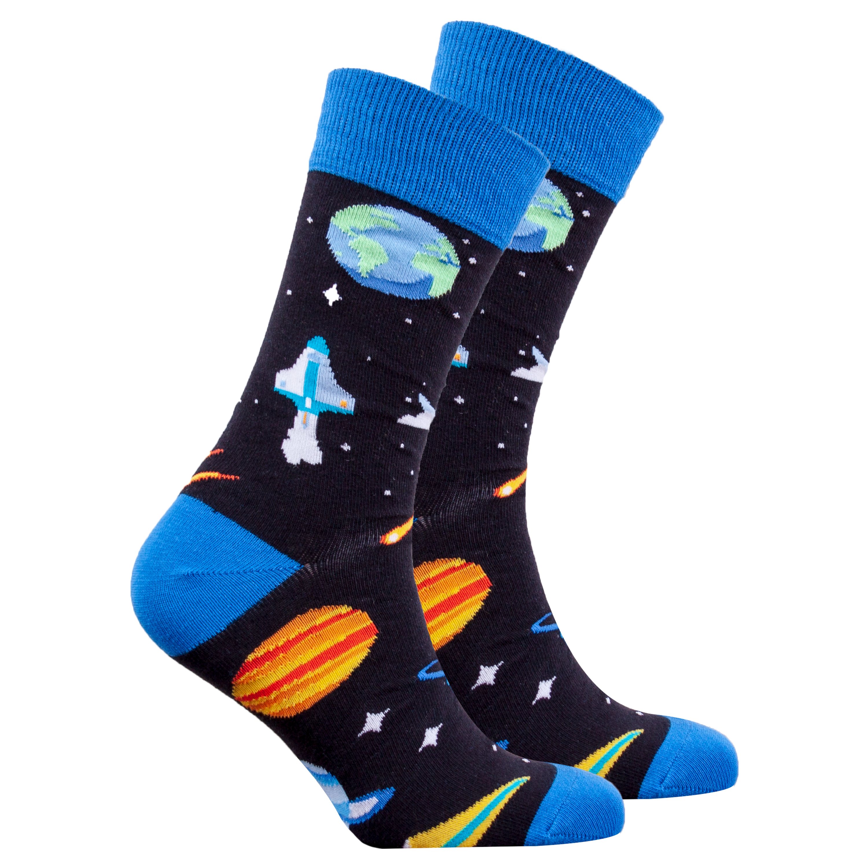 Men's Space Socks featuring colorful designs and premium cotton material, perfect for adding style to any outfit.