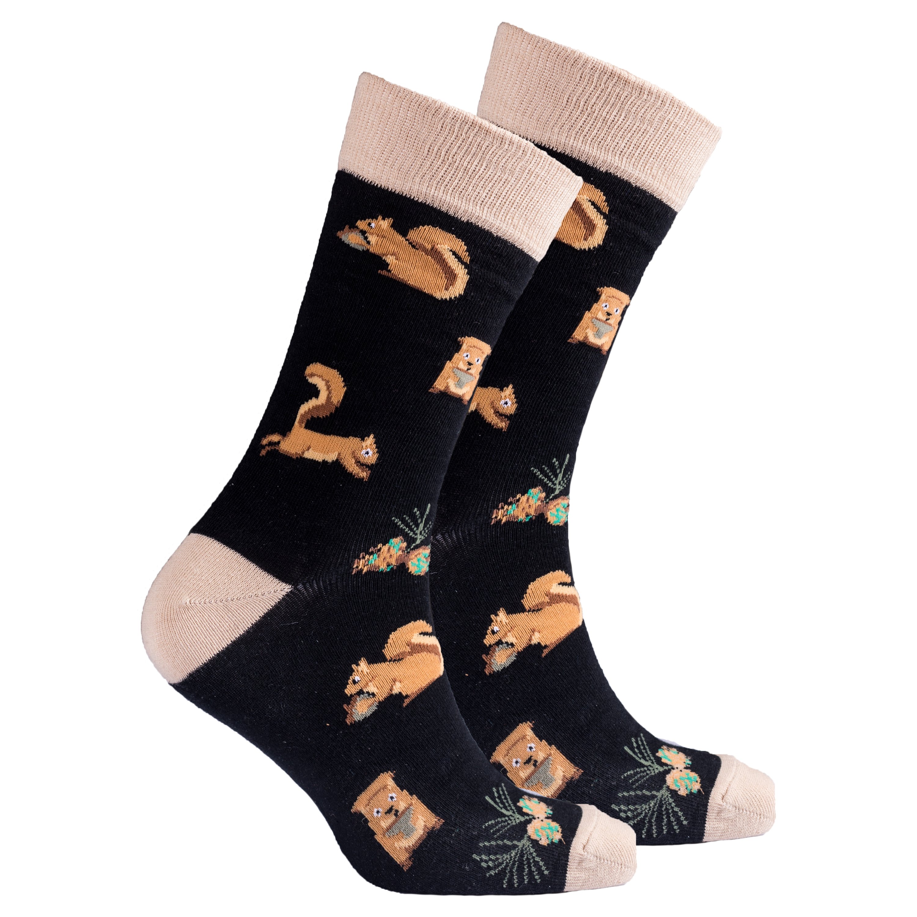 Men's Squirrel Socks featuring a colorful squirrel design, made from soft Turkish cotton for comfort and style.