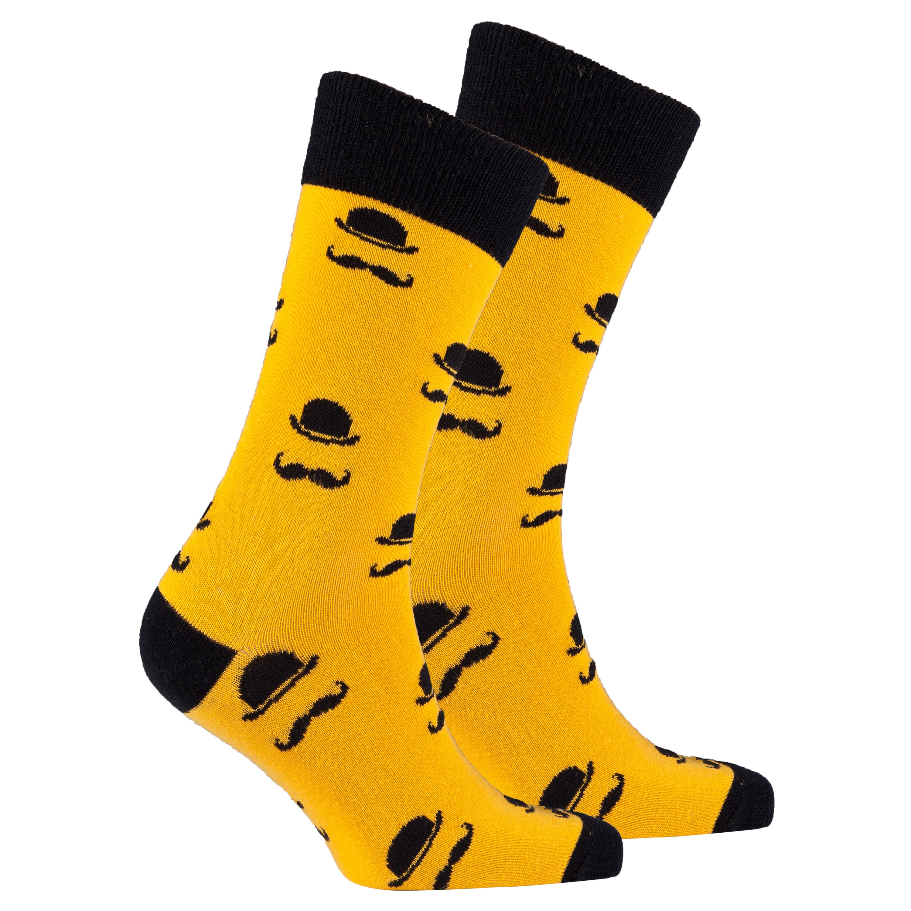 Men's Stache Socks featuring colorful designs and premium cotton material, perfect for adding a fun touch to any outfit.