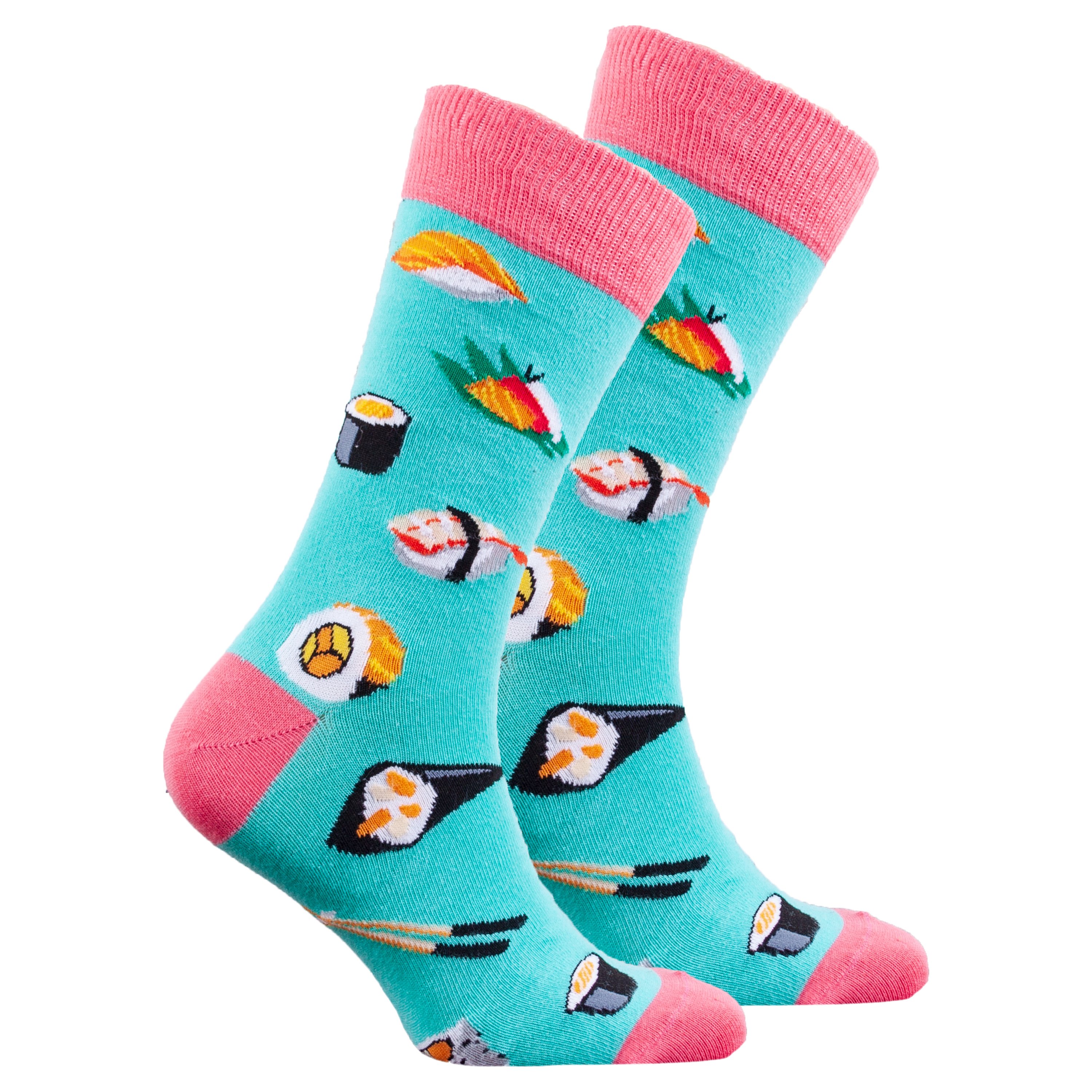 Men's Sushi Time Socks featuring colorful sushi patterns, made from soft Turkish cotton for comfort and style.