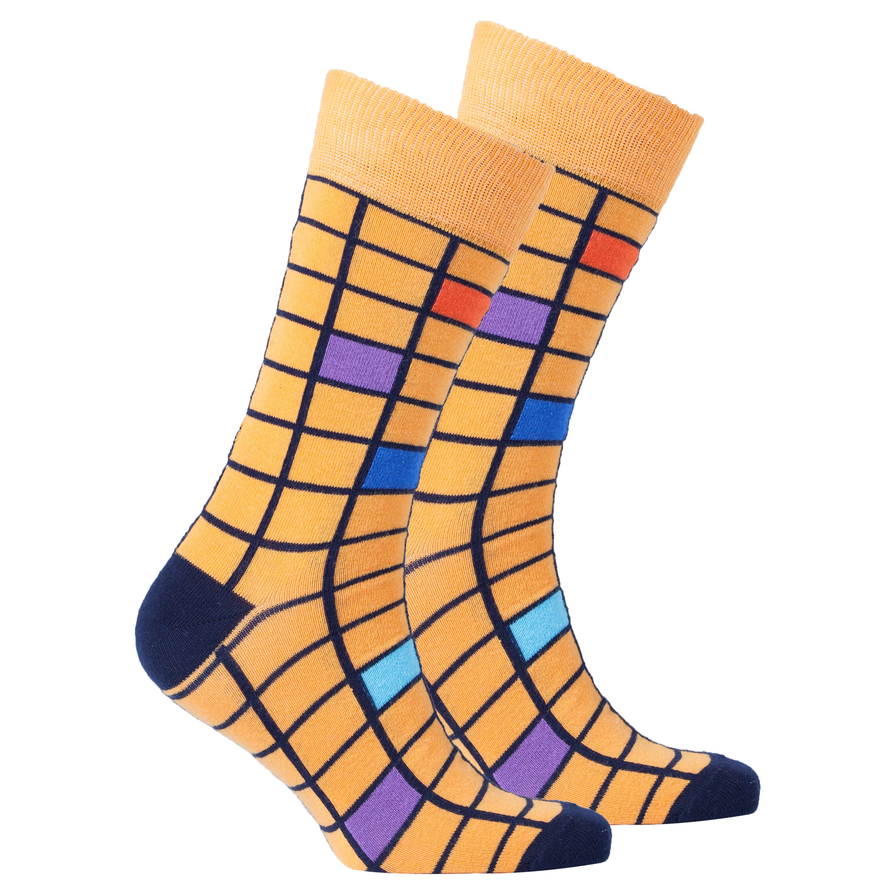 Men's Tangerine Square Socks featuring a vibrant square pattern, made from soft Turkish cotton for comfort and style.