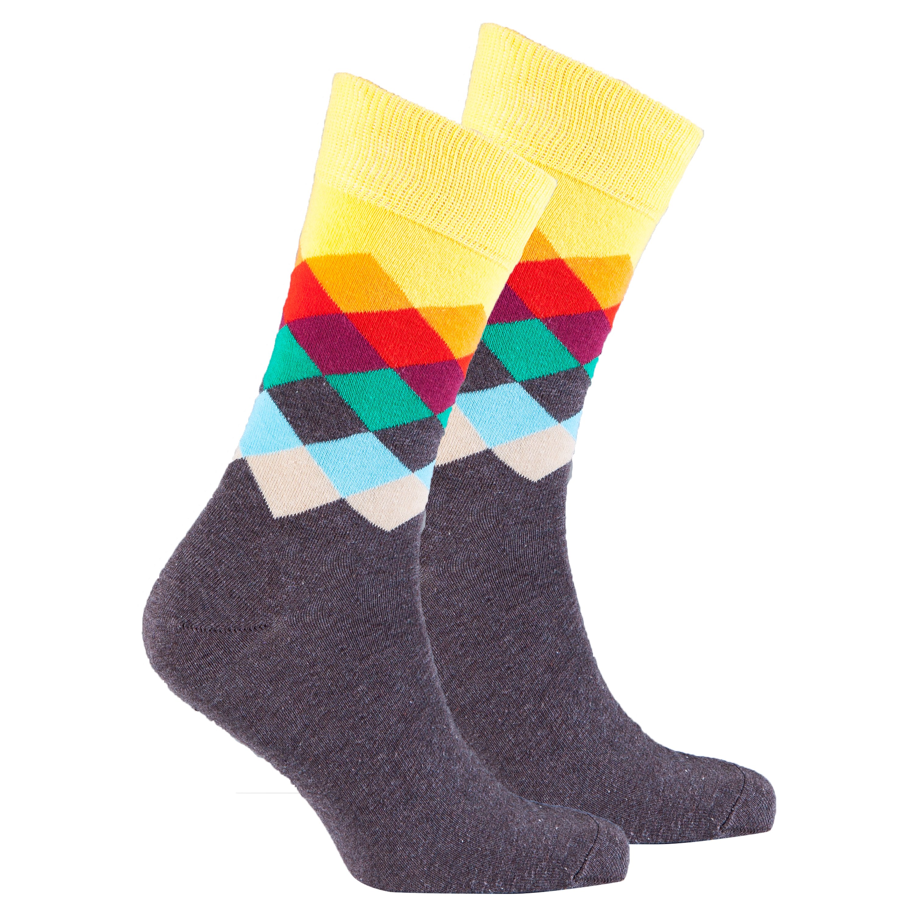 Men's Tobacco Flame Diamond Socks featuring a vibrant diamond pattern in tobacco colors, made from soft cotton for comfort.