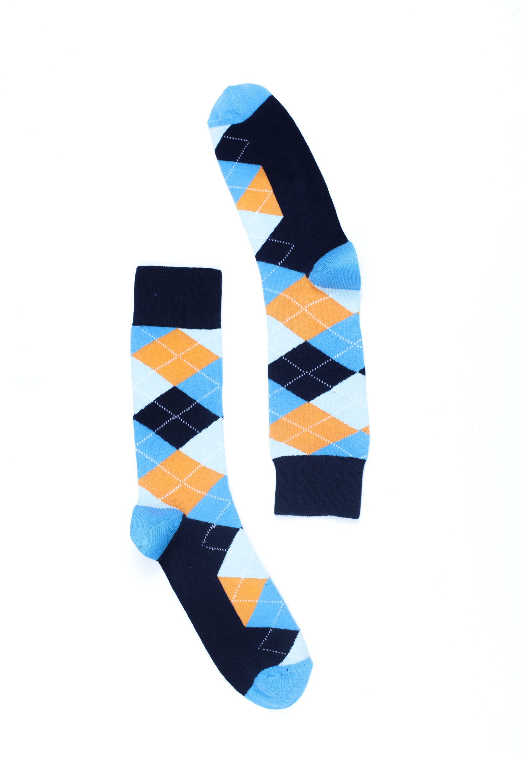 Men's Vibrant Sky Argyle Socks featuring colorful patterns and premium cotton material.