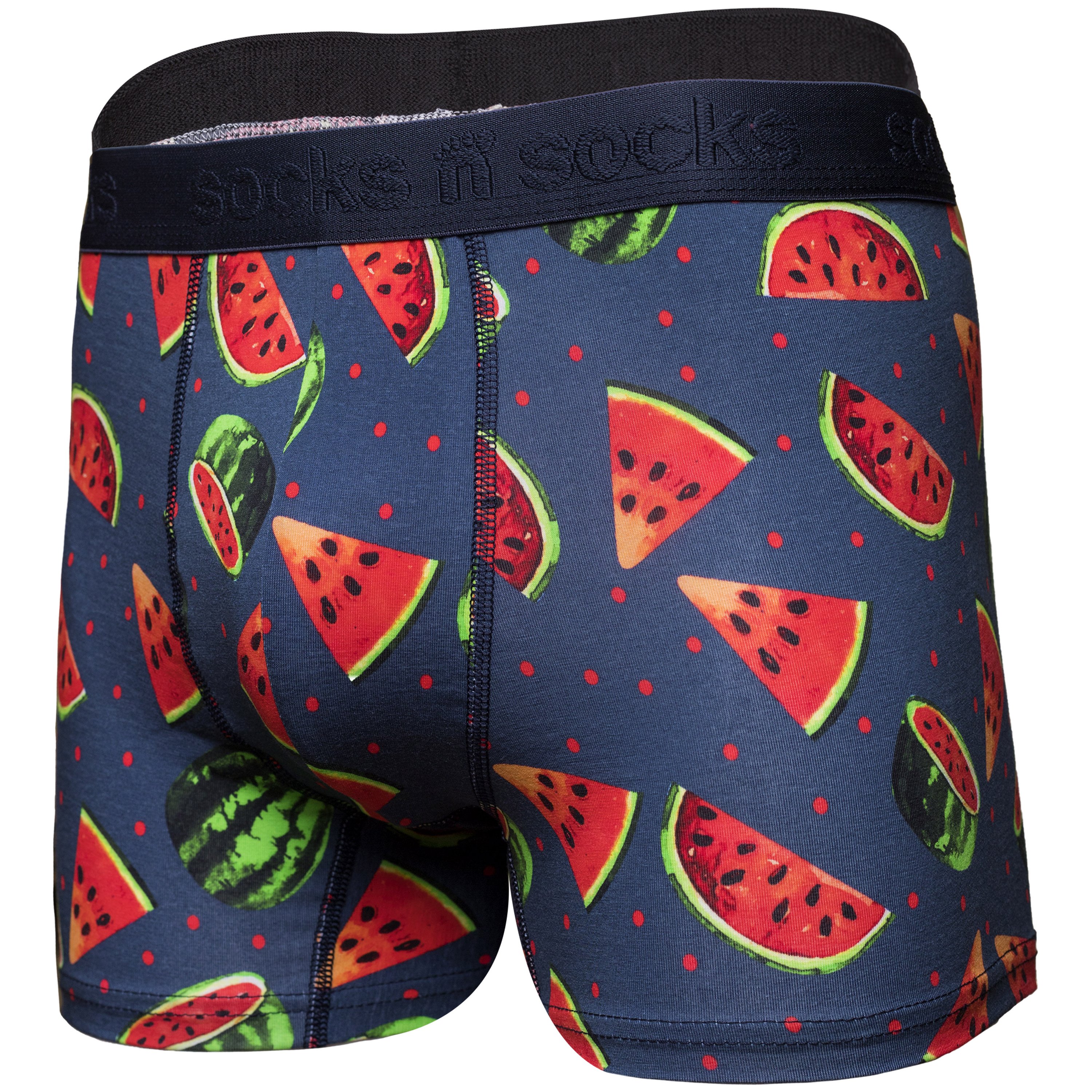 Men's Watermelon Boxer Briefs featuring a vibrant watermelon design, made from a comfortable Viscose and Spandex blend.