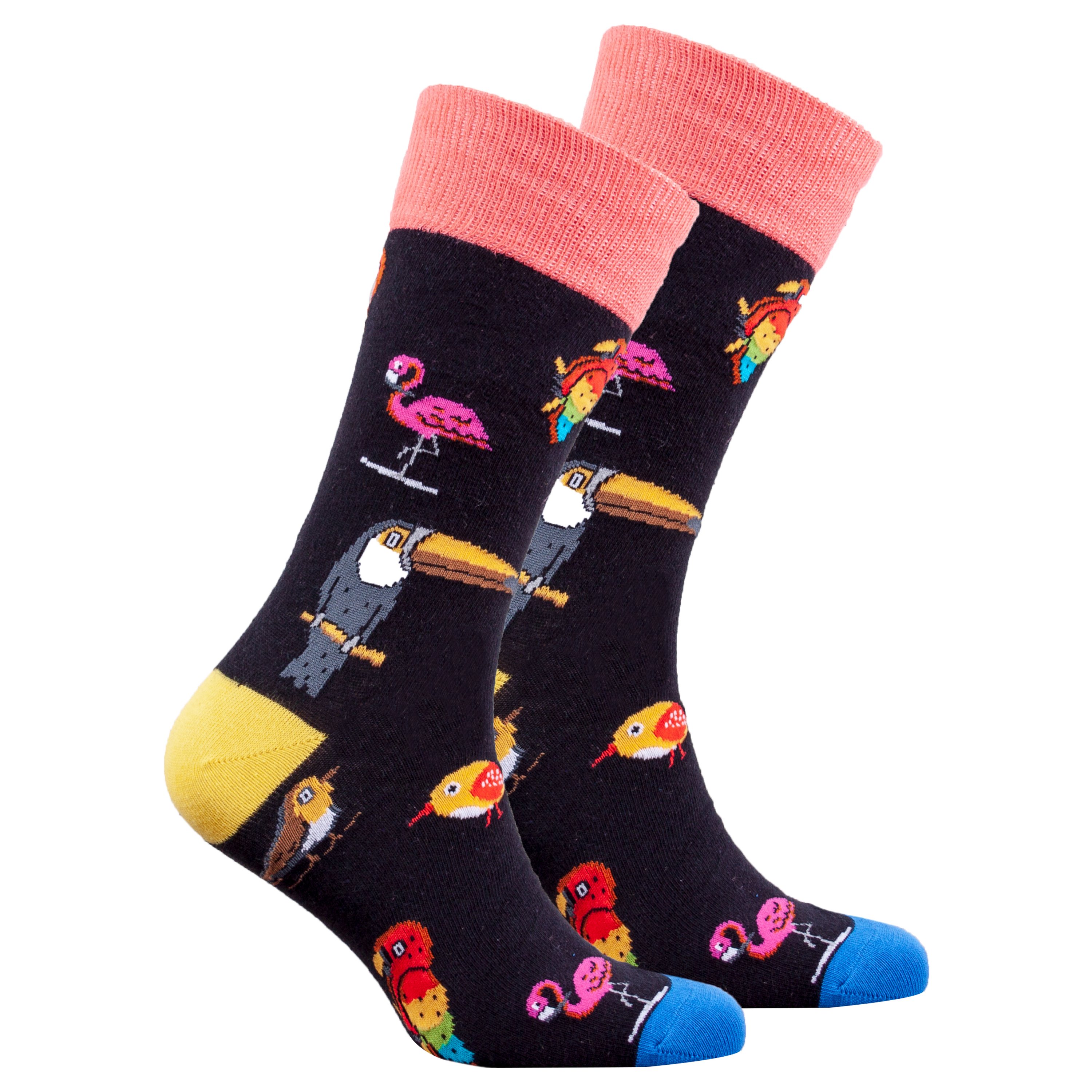 Colorful Men's Wild Birds Socks featuring vibrant bird patterns and comfortable fit, perfect for stylish outfits.