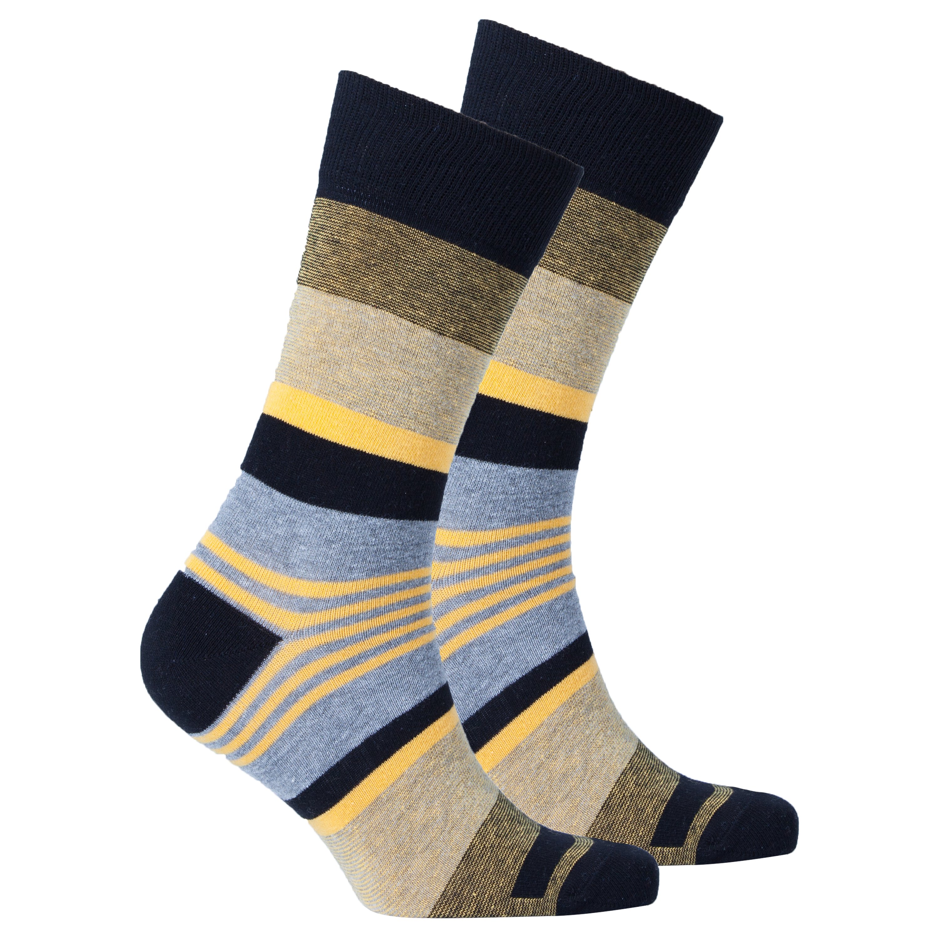 Men's Yellow Coal Stripe Socks featuring vibrant yellow and black stripes, made from soft Turkish cotton for comfort and style.