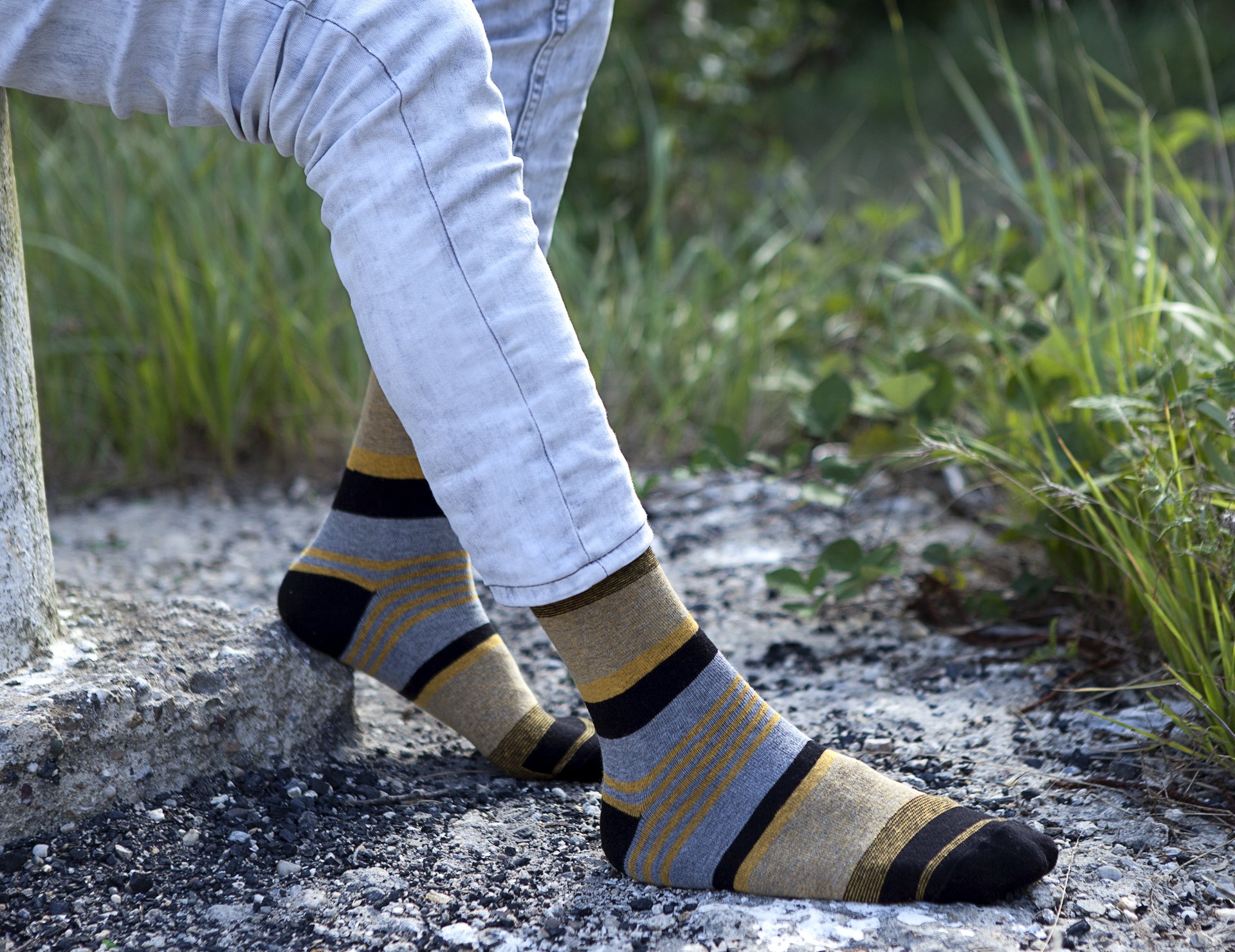 Men's Yellow Coal Stripe Socks featuring vibrant yellow and black stripes, made from soft Turkish cotton for comfort and style.