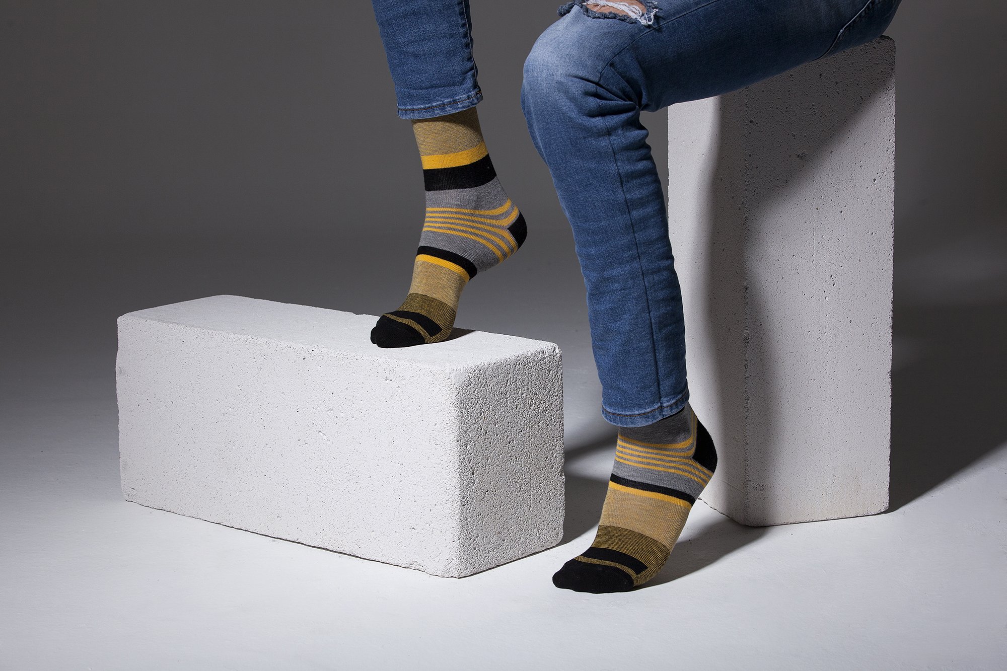 Men's Yellow Coal Stripe Socks featuring vibrant yellow and black stripes, made from soft Turkish cotton for comfort and style.