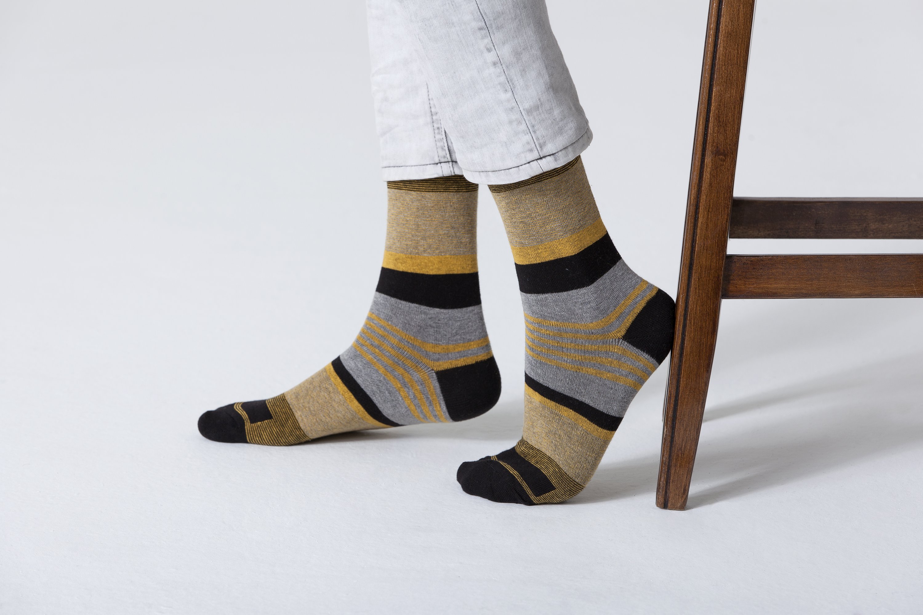 Men's Yellow Coal Stripe Socks featuring vibrant yellow and black stripes, made from soft Turkish cotton for comfort and style.