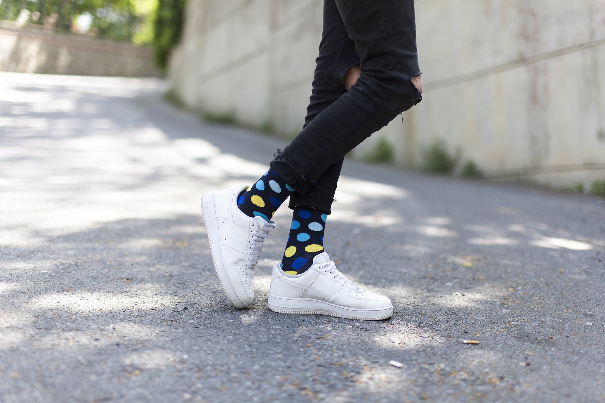 Men's Yellow Sky Dot Socks featuring a vibrant yellow color with playful dot patterns, made from soft Turkish cotton for comfort.