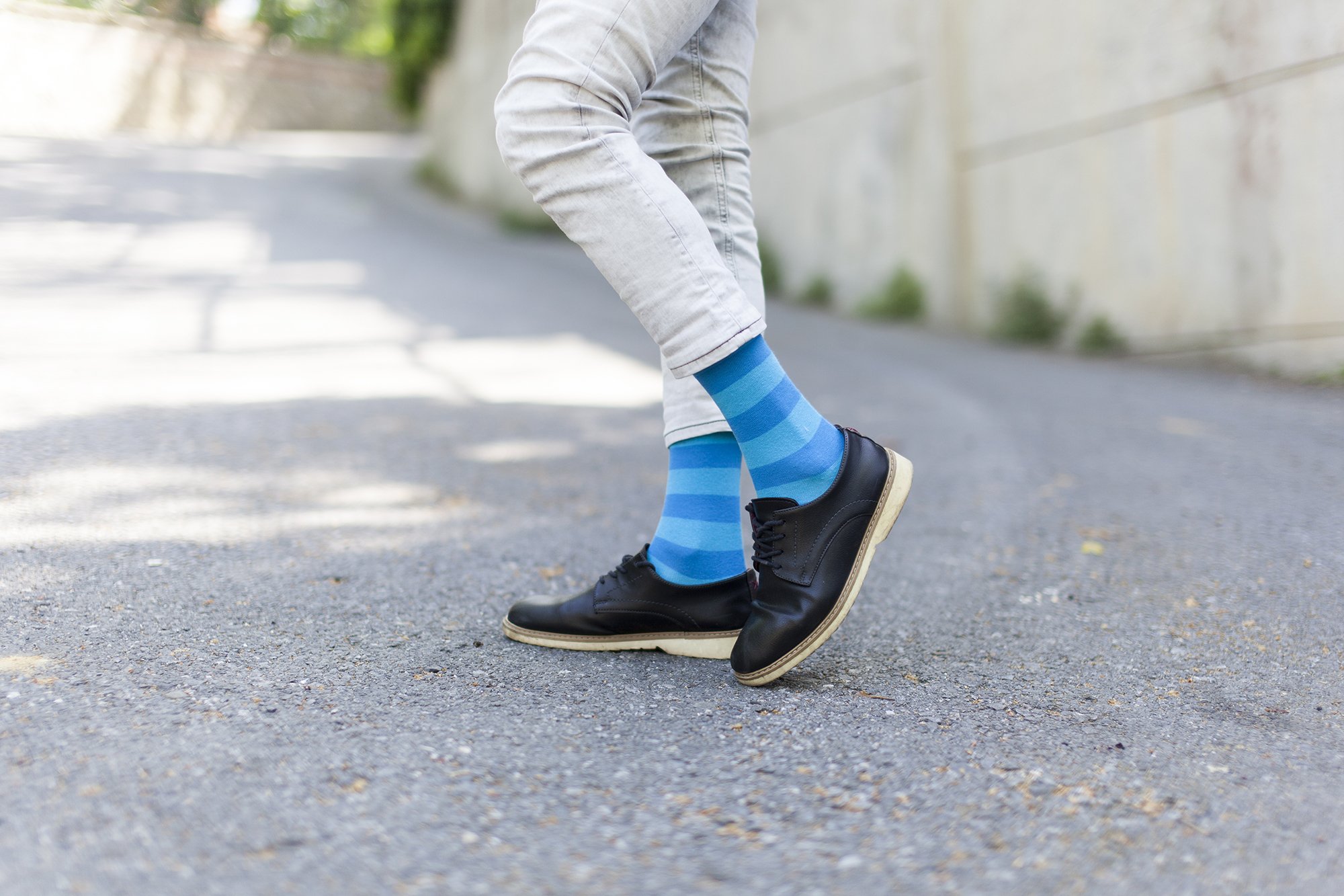 Men's Yellow Sky Stripe Socks featuring a vibrant yellow and blue striped design, made from soft Turkish cotton for comfort.