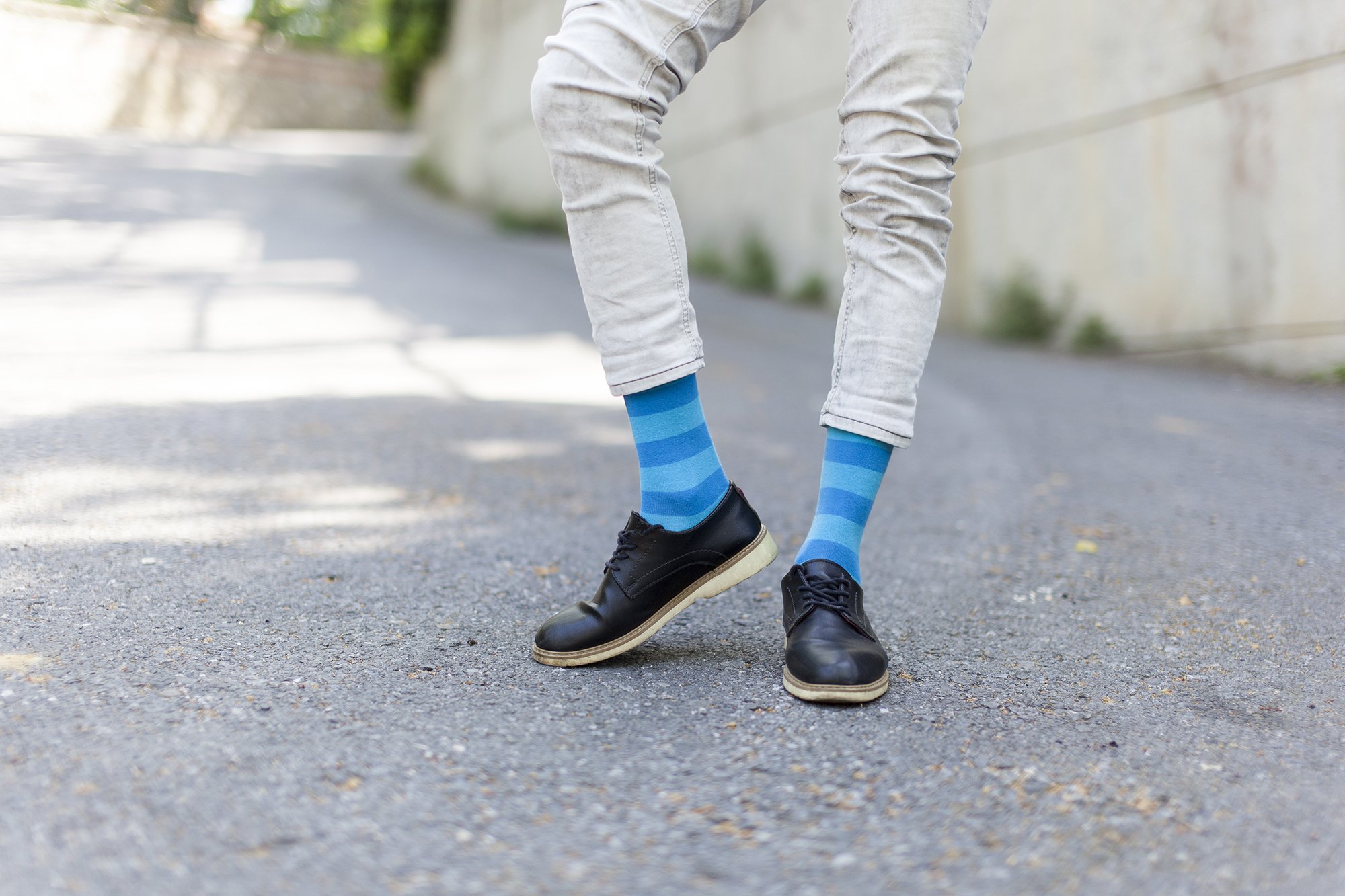 Men's Yellow Sky Stripe Socks featuring a vibrant yellow and blue striped design, made from soft Turkish cotton for comfort.