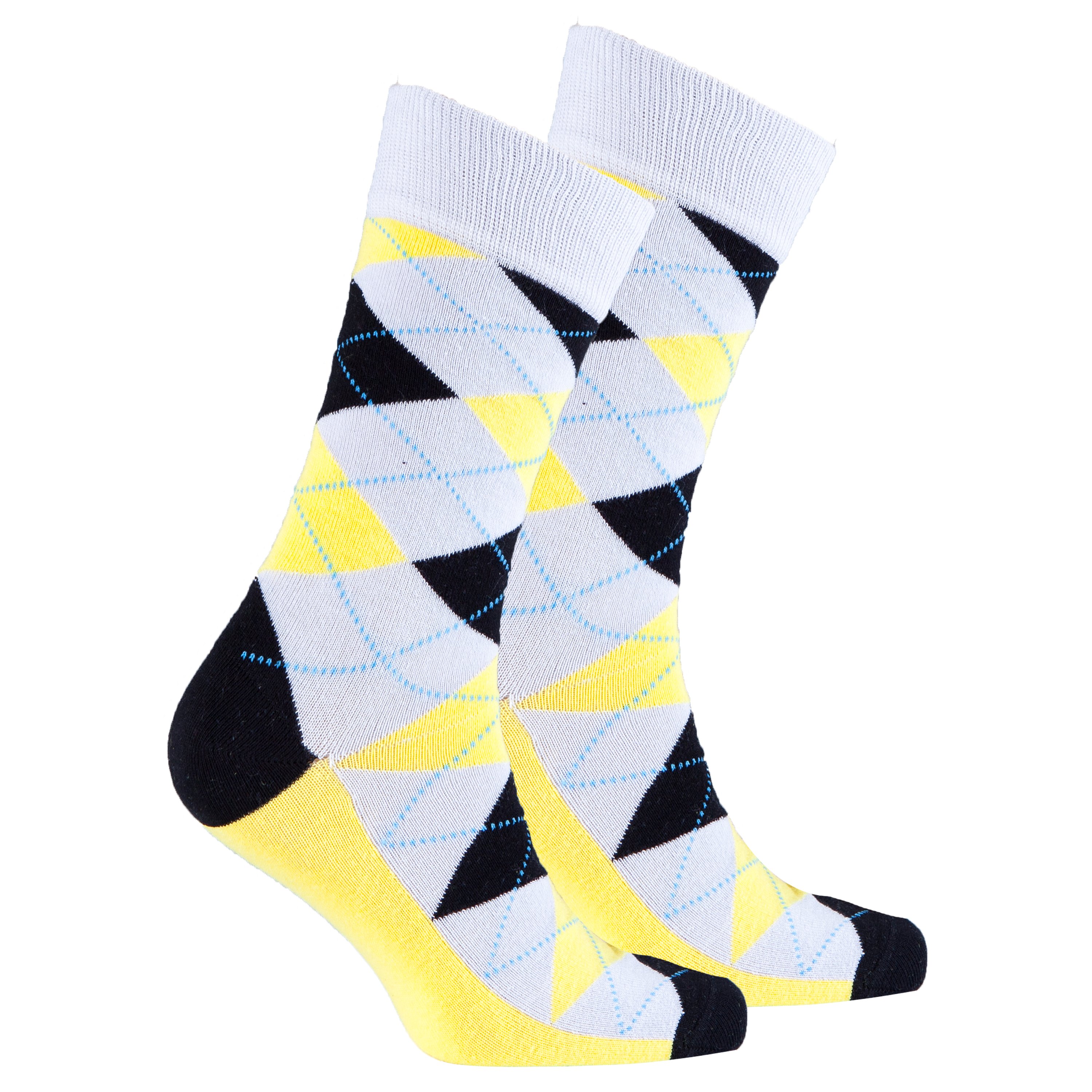 Men's Yellow Stone Argyle Socks featuring a vibrant design with a mix of yellow and stone colors, perfect for adding a stylish touch to any outfit.