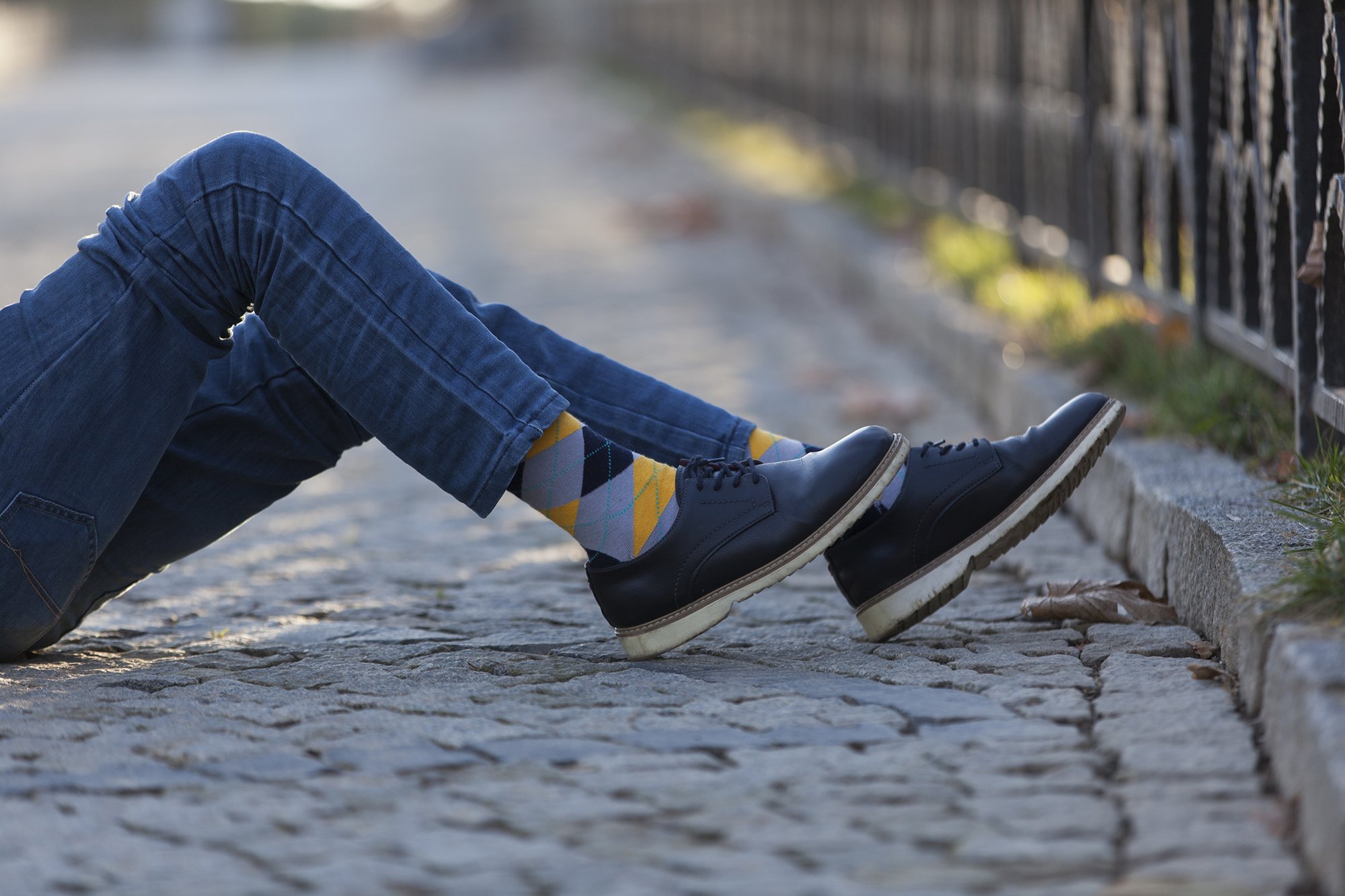 Men's Yellow Stone Argyle Socks featuring a vibrant design with a mix of yellow and stone colors, perfect for adding a stylish touch to any outfit.