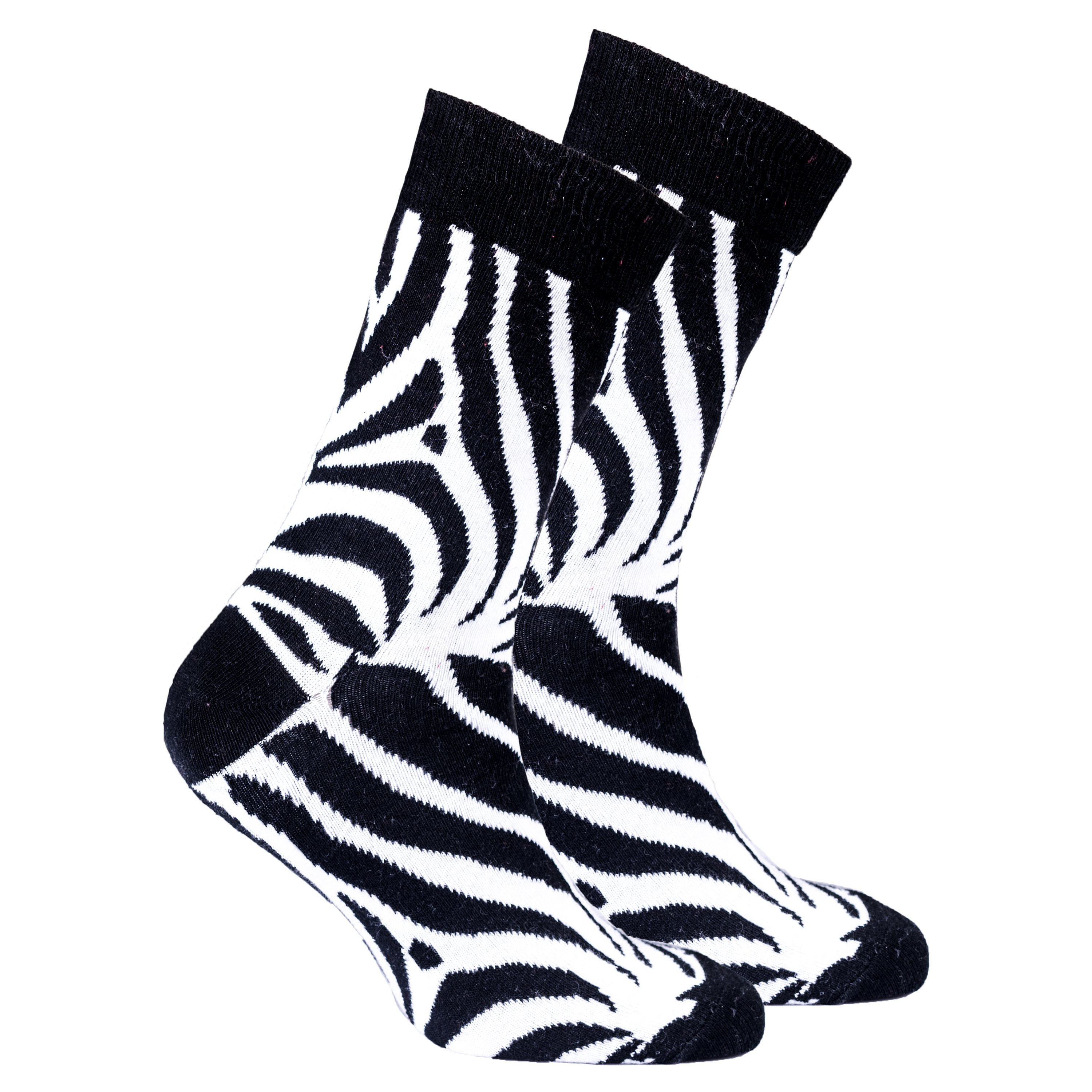 Men's Zebra Socks featuring a vibrant zebra pattern, made from soft Turkish cotton for comfort and style.