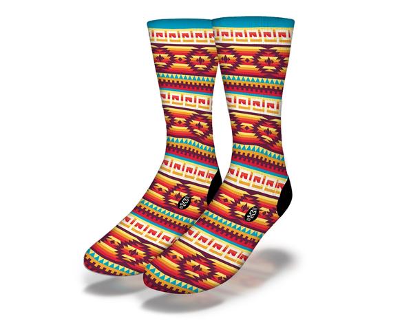 A pair of Native Patten (Style 1) socks featuring a unique and colorful native design, perfect for adding style to any outfit.