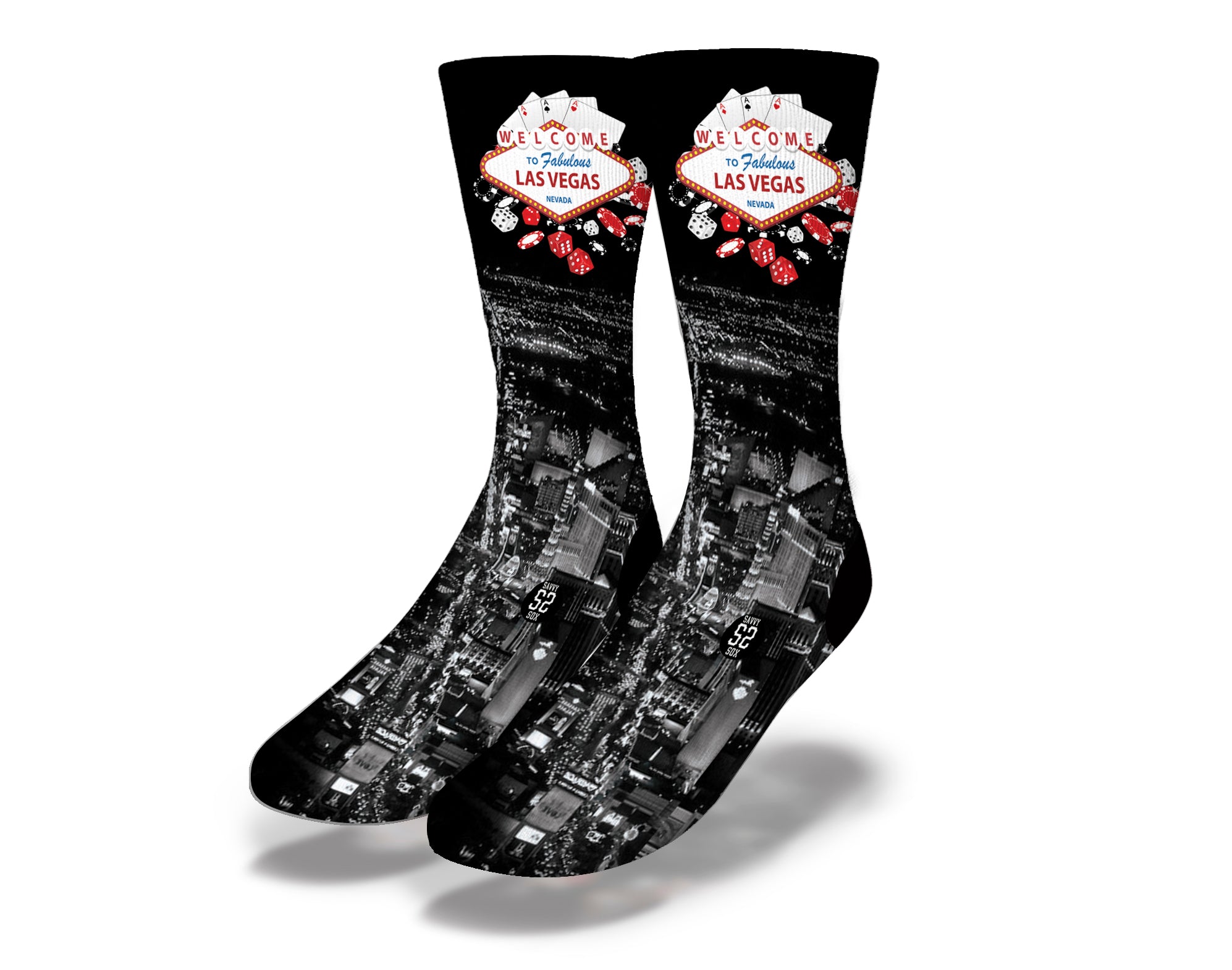 Colorful Nightlife Las Vegas Socks featuring iconic Las Vegas symbols and vibrant designs.