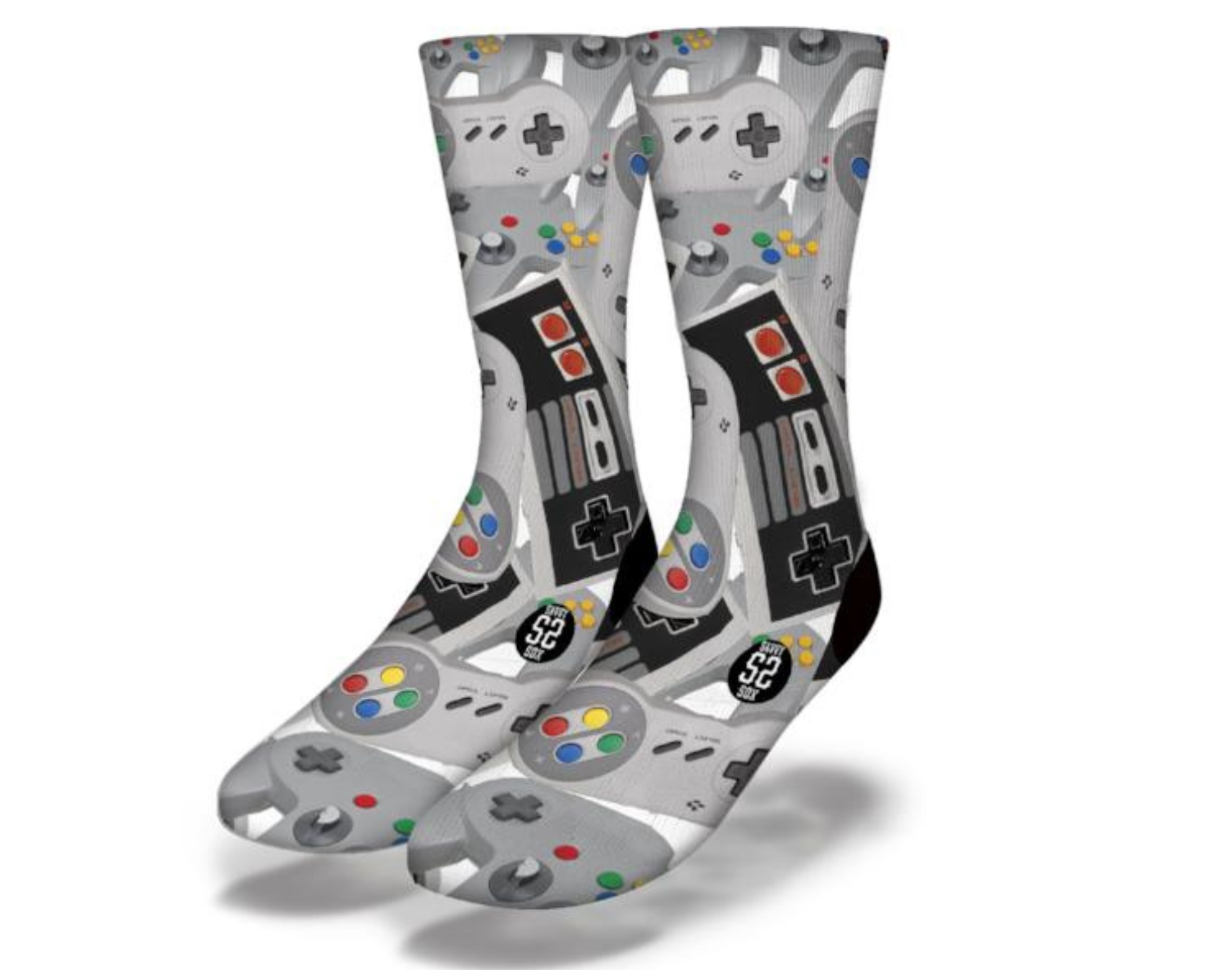 OG GAMES Fun Gamer Socks featuring colorful gaming-themed designs with consoles, controllers, and joysticks.