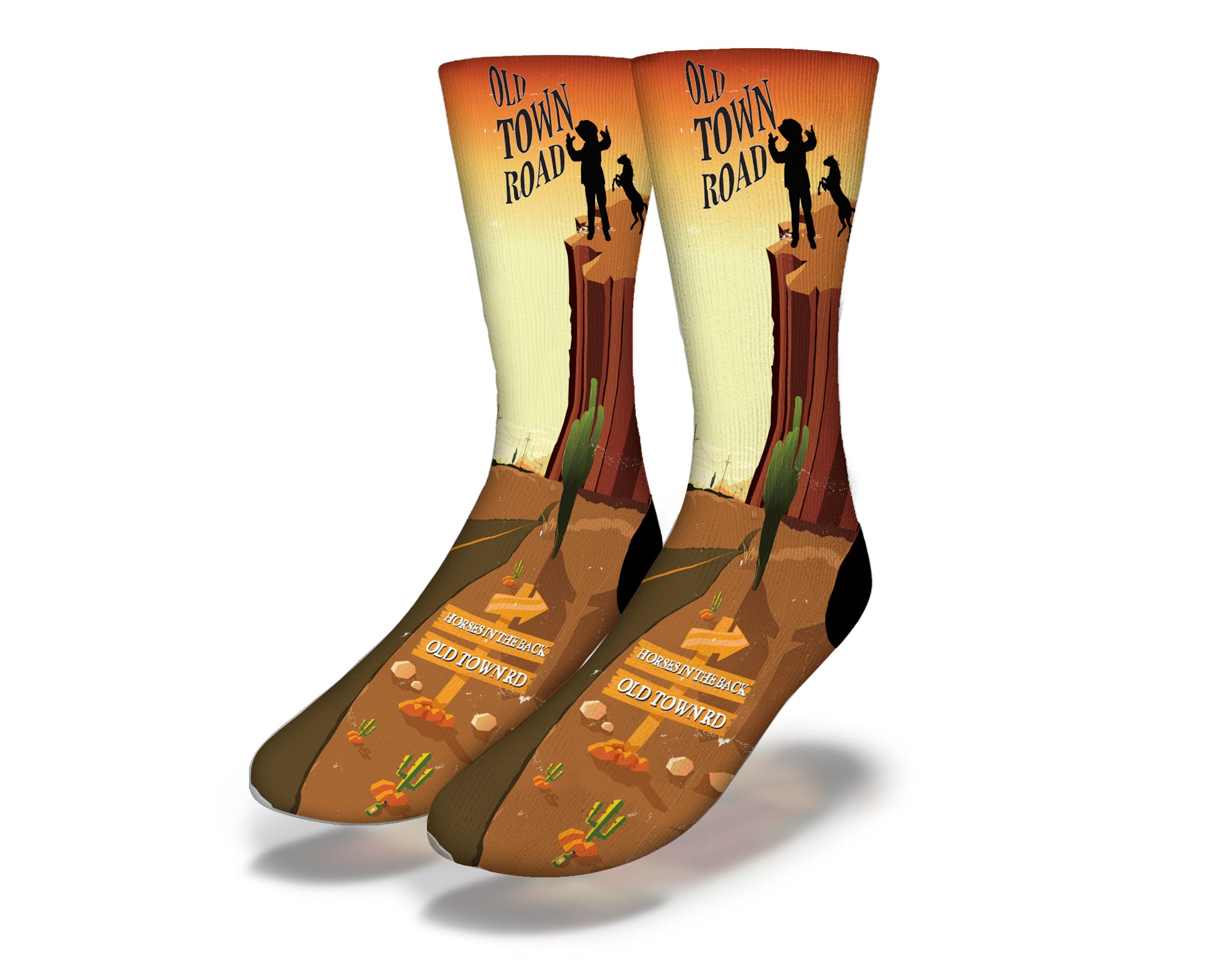 A pair of Old Town Road Cowboy Socks featuring a stylish cowboy-themed design, perfect for casual wear.