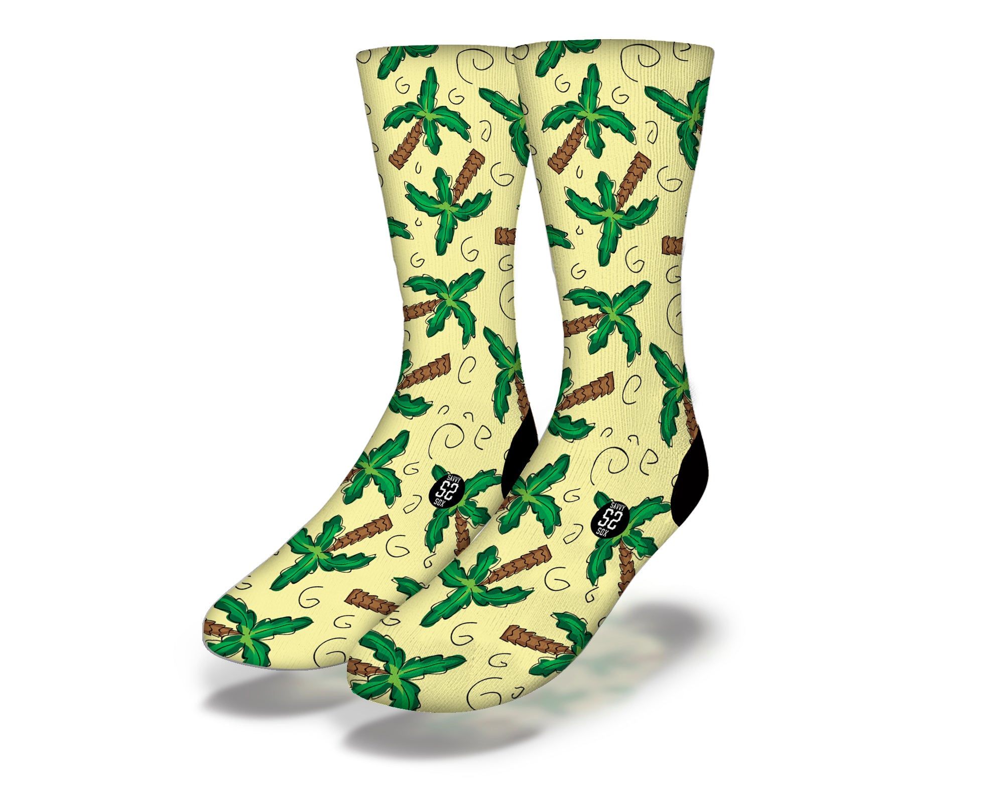 A pair of stylish Palm Trees (style 1) Socks featuring a vibrant palm tree design on a comfortable fabric.