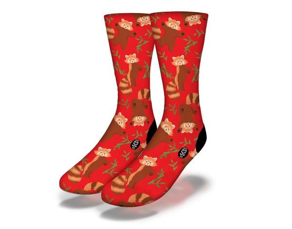 PANDA BAM-BOO Fun Animal Socks in vibrant red featuring cute panda designs, perfect for animal lovers.