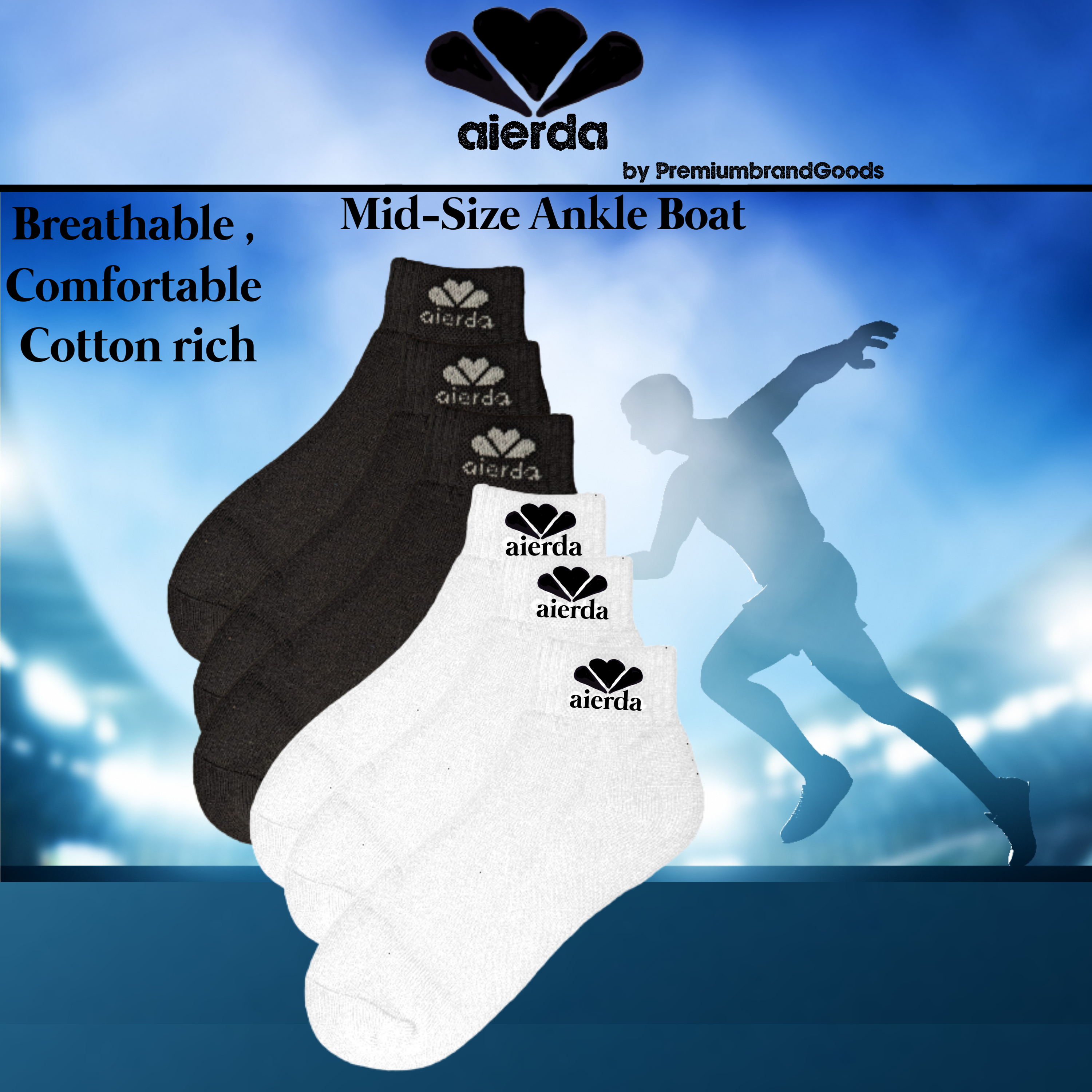 PBG Active Men's Pure Athlete Socks in black and white, showcasing ankle boot length and cotton-rich fabric.