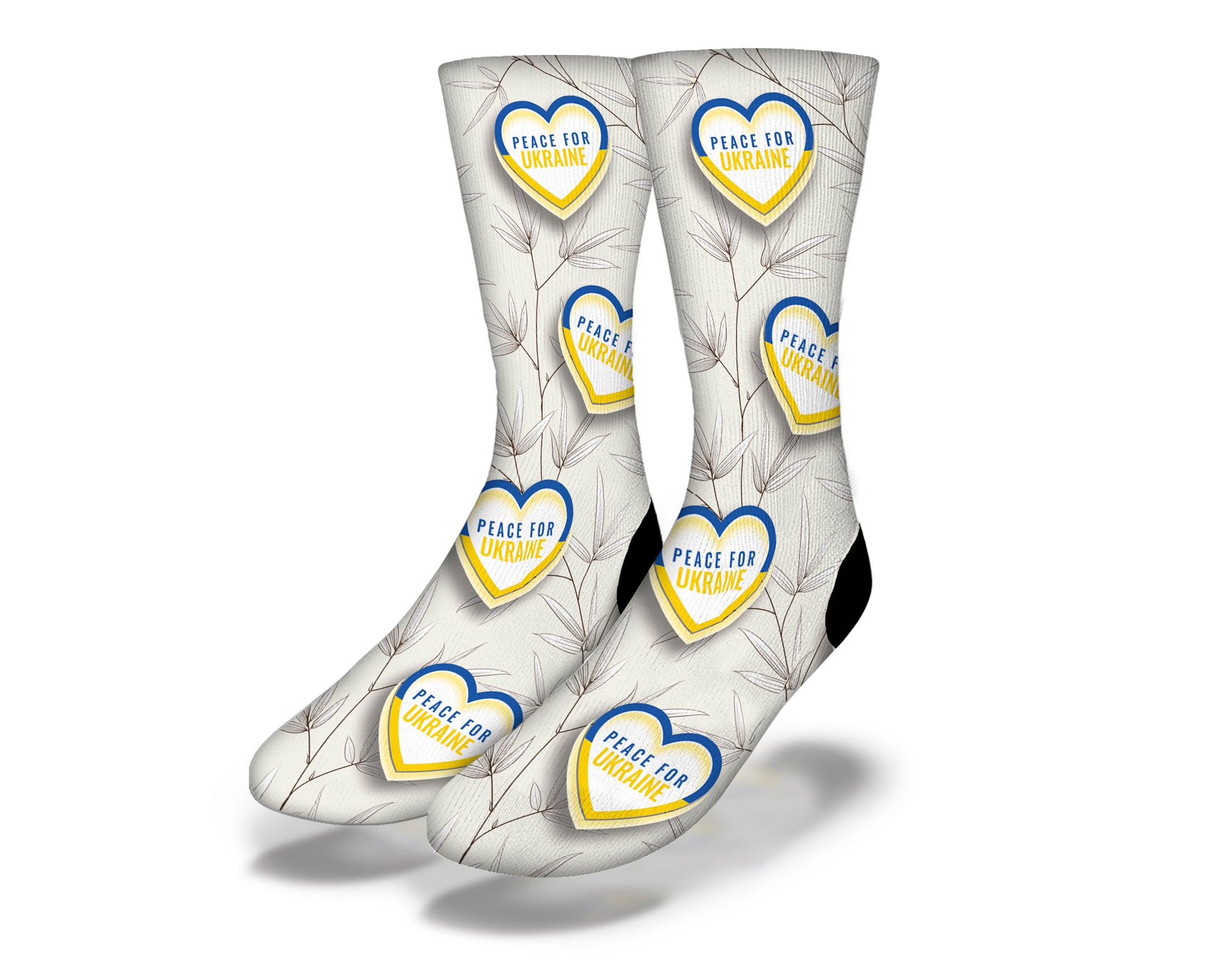 PEACE FOR UKRAINE Social Cause Socks featuring blue and yellow colors symbolizing peace, designed for activism and support.