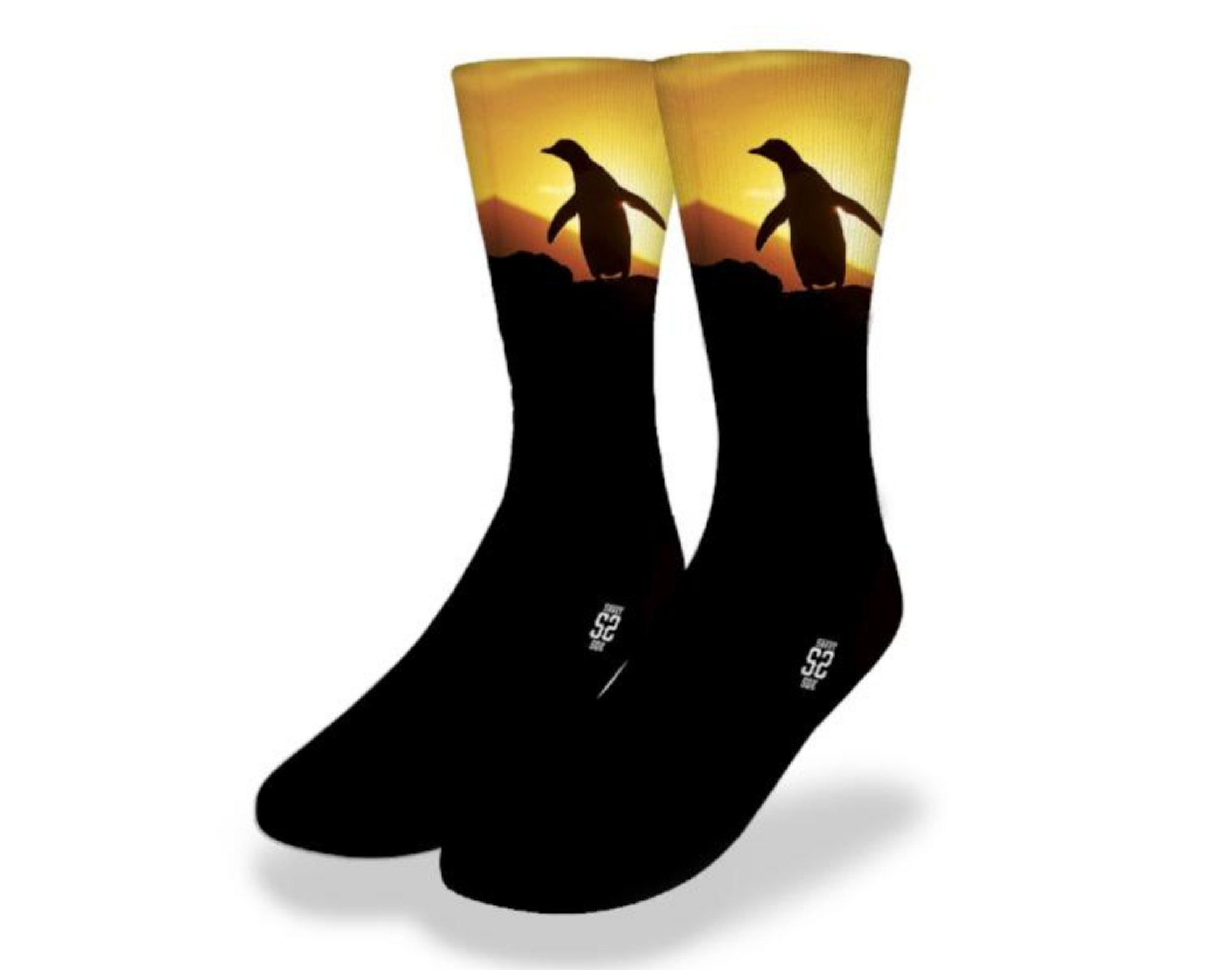 PENGUIN SUNSET Cute Bird Socks featuring a charming emperor penguin design, perfect for animal lovers.