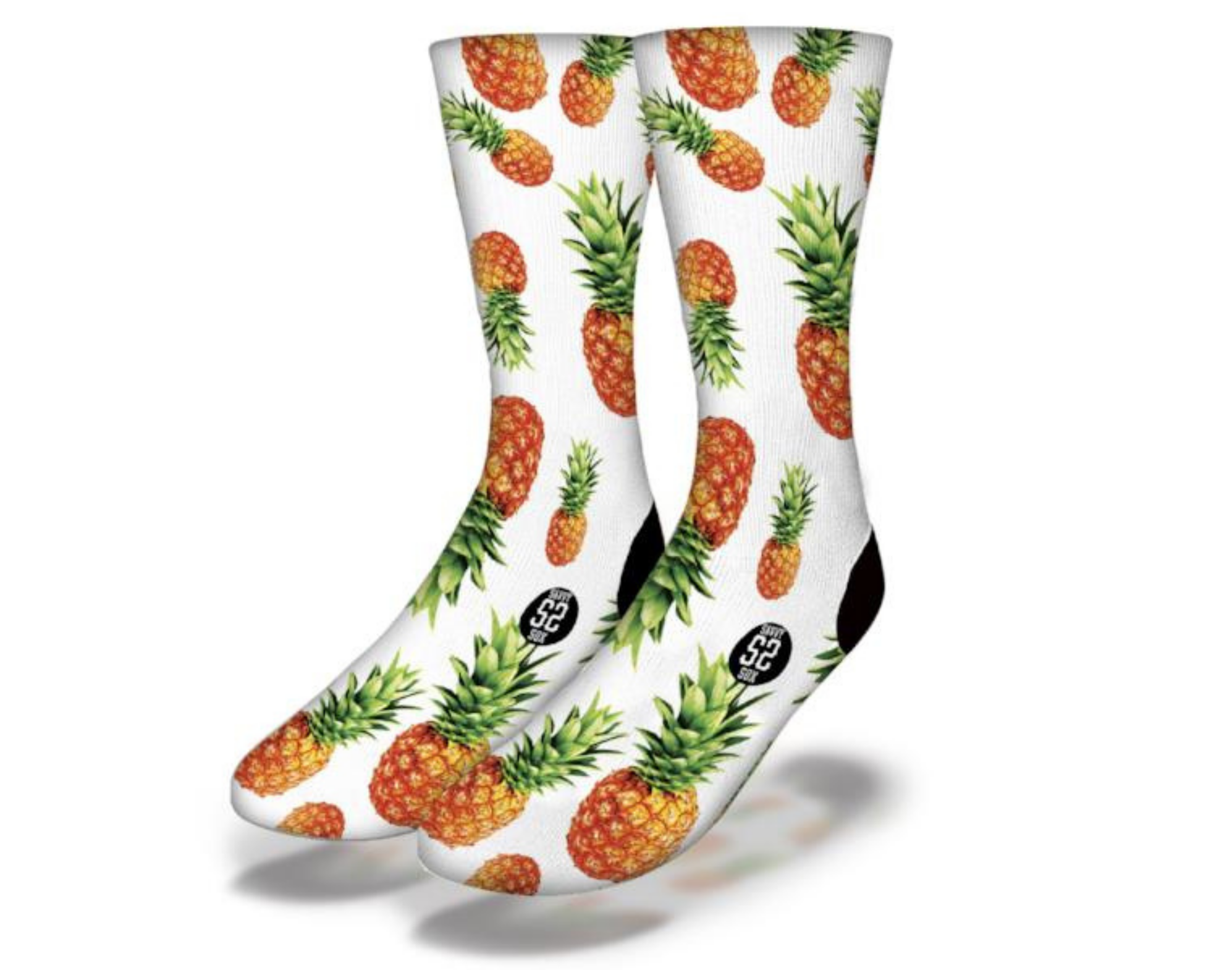 A pair of colorful socks featuring a playful pineapple pattern, perfect for casual wear.